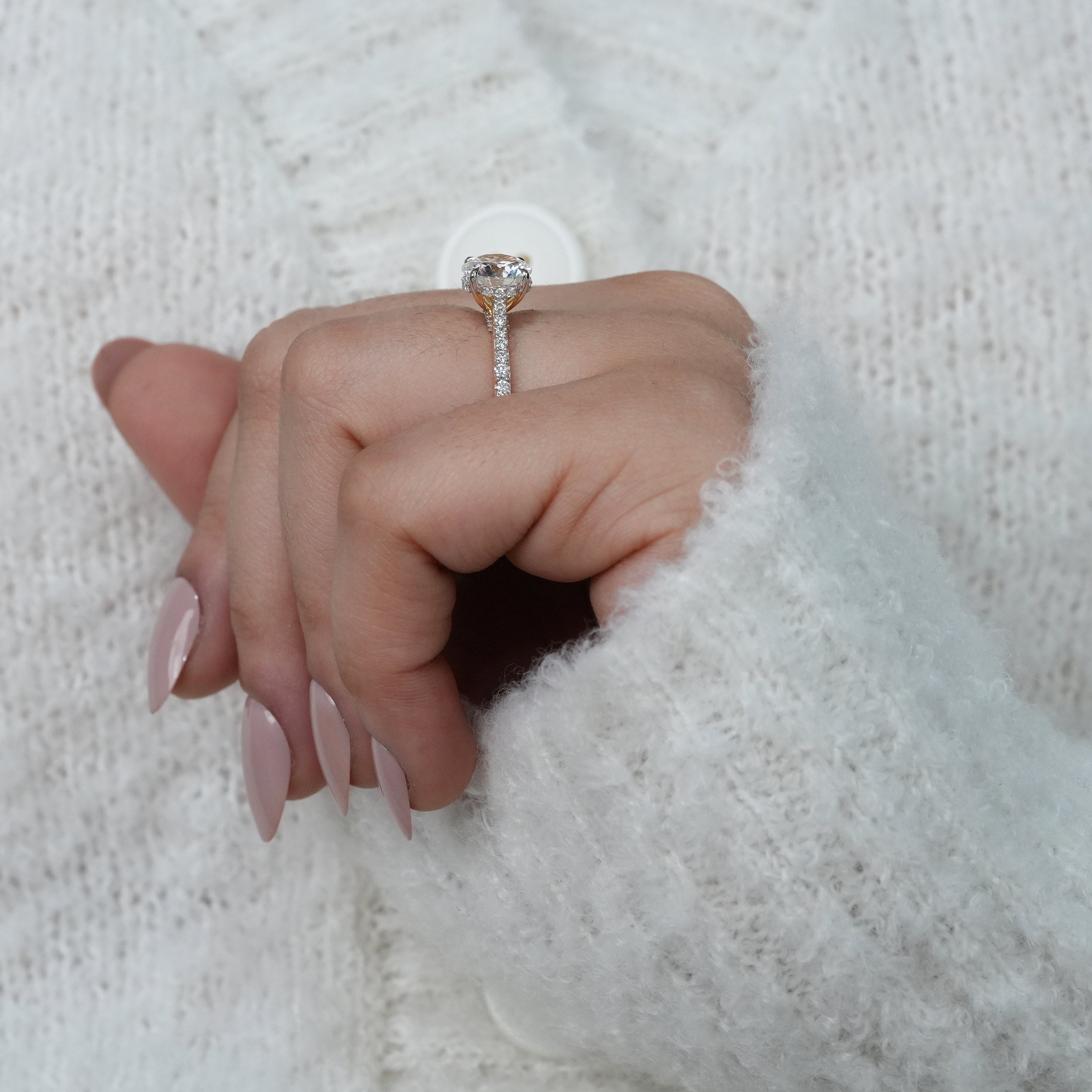 Round Lab Diamond Hidden Halo Engagement Ring