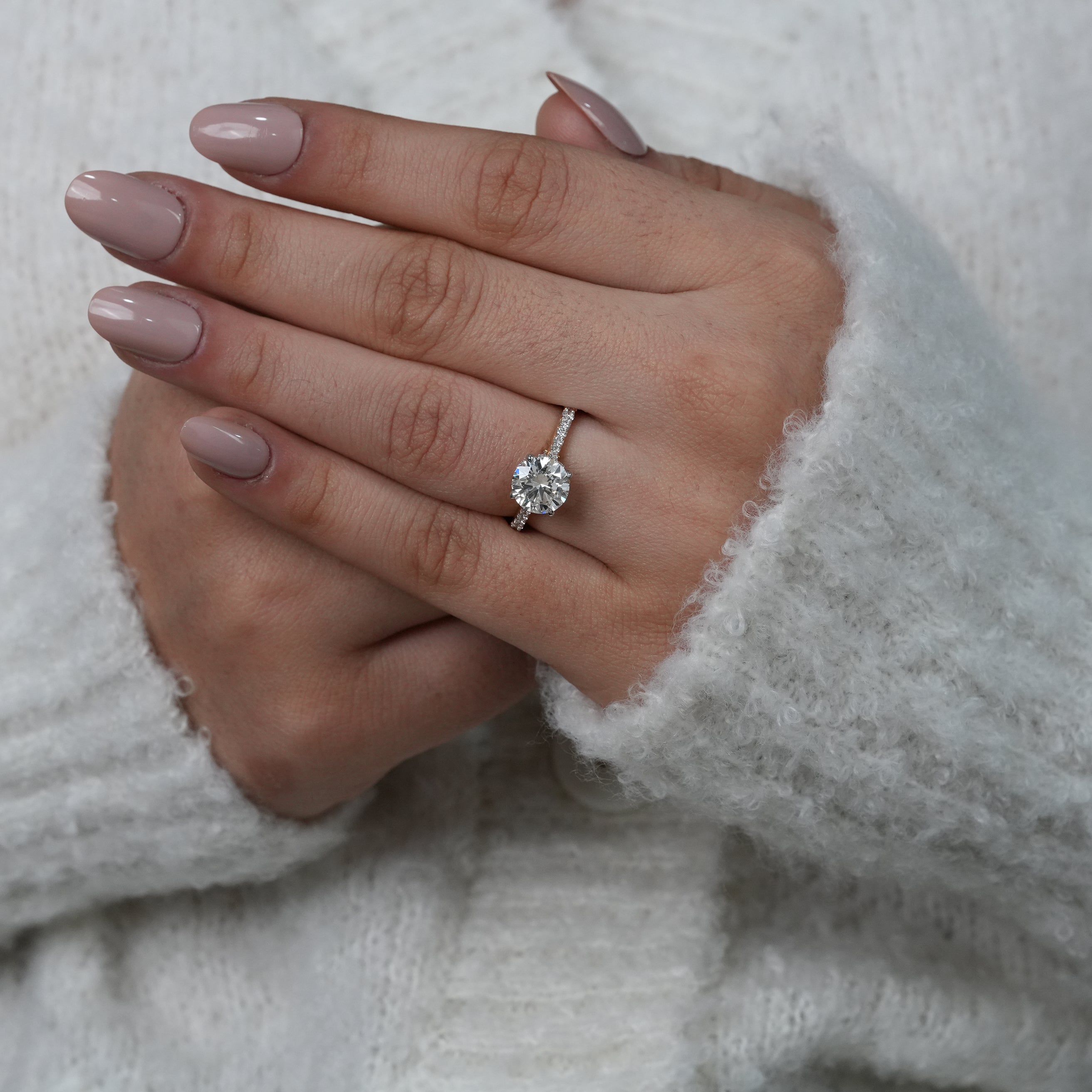 Round Lab Diamond Hidden Halo Engagement Ring