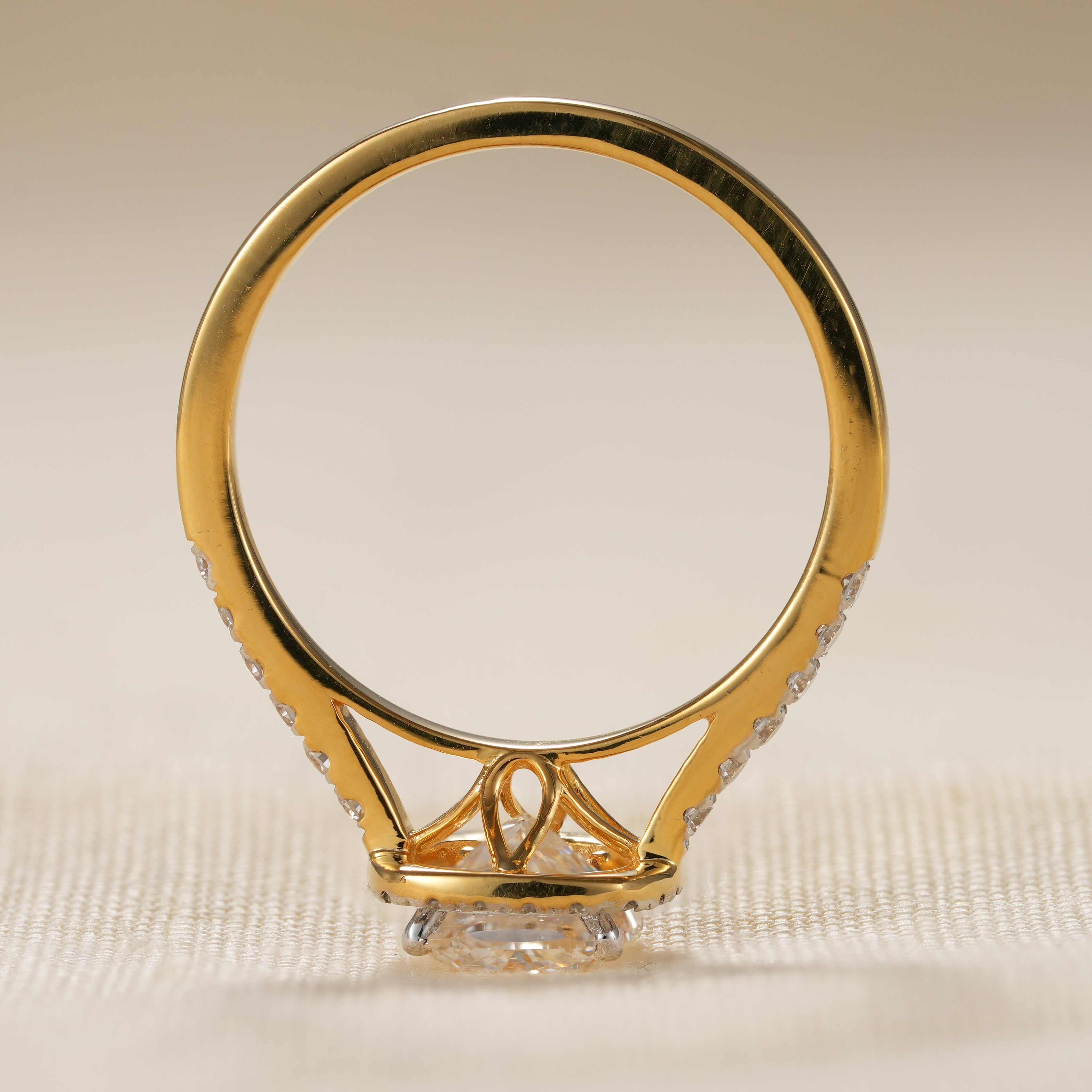 Luxury cushion cut lab diamond ring with delicate pavé band design