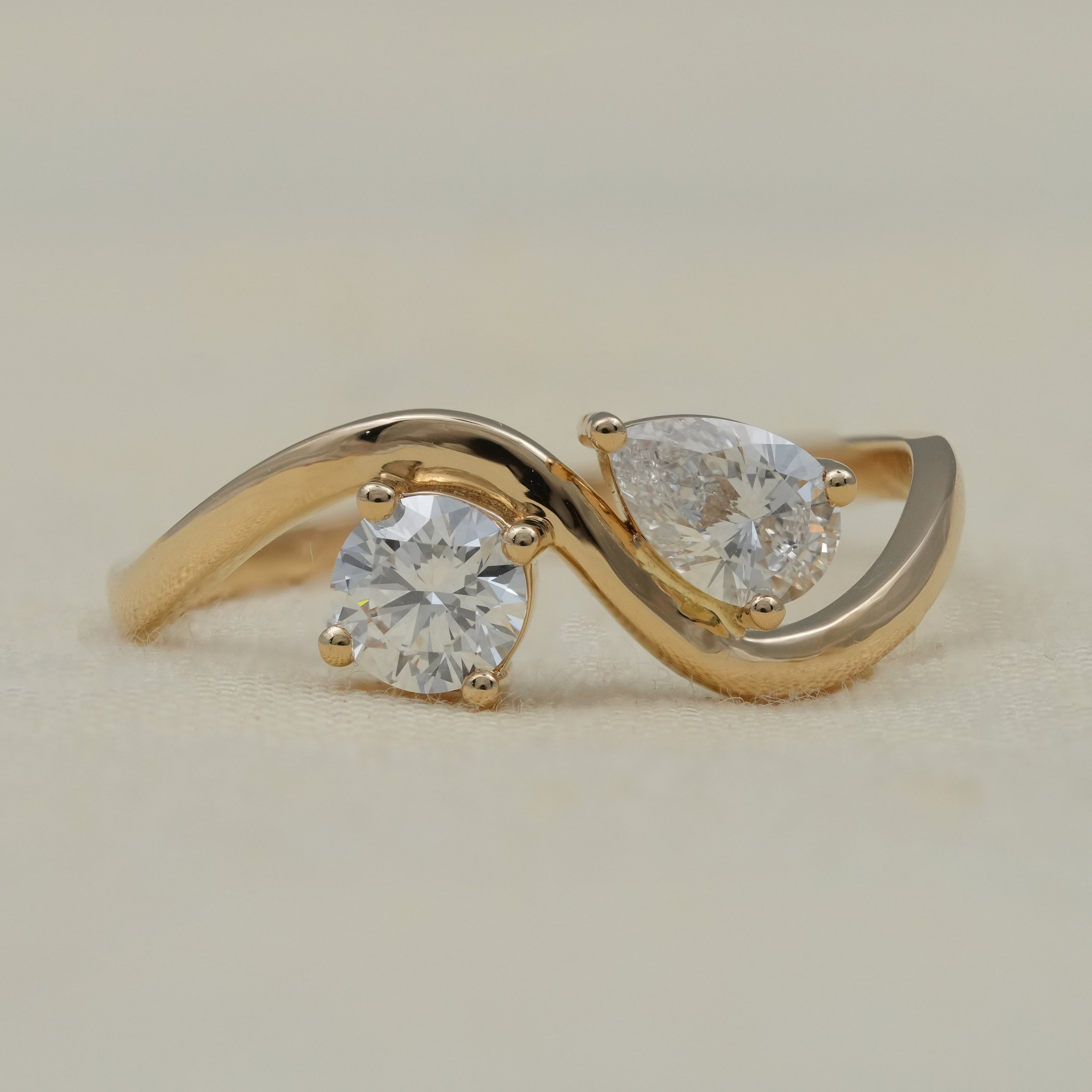 Luxury Two Stone Lab Diamond Round & Pear Toi et Moi Ring