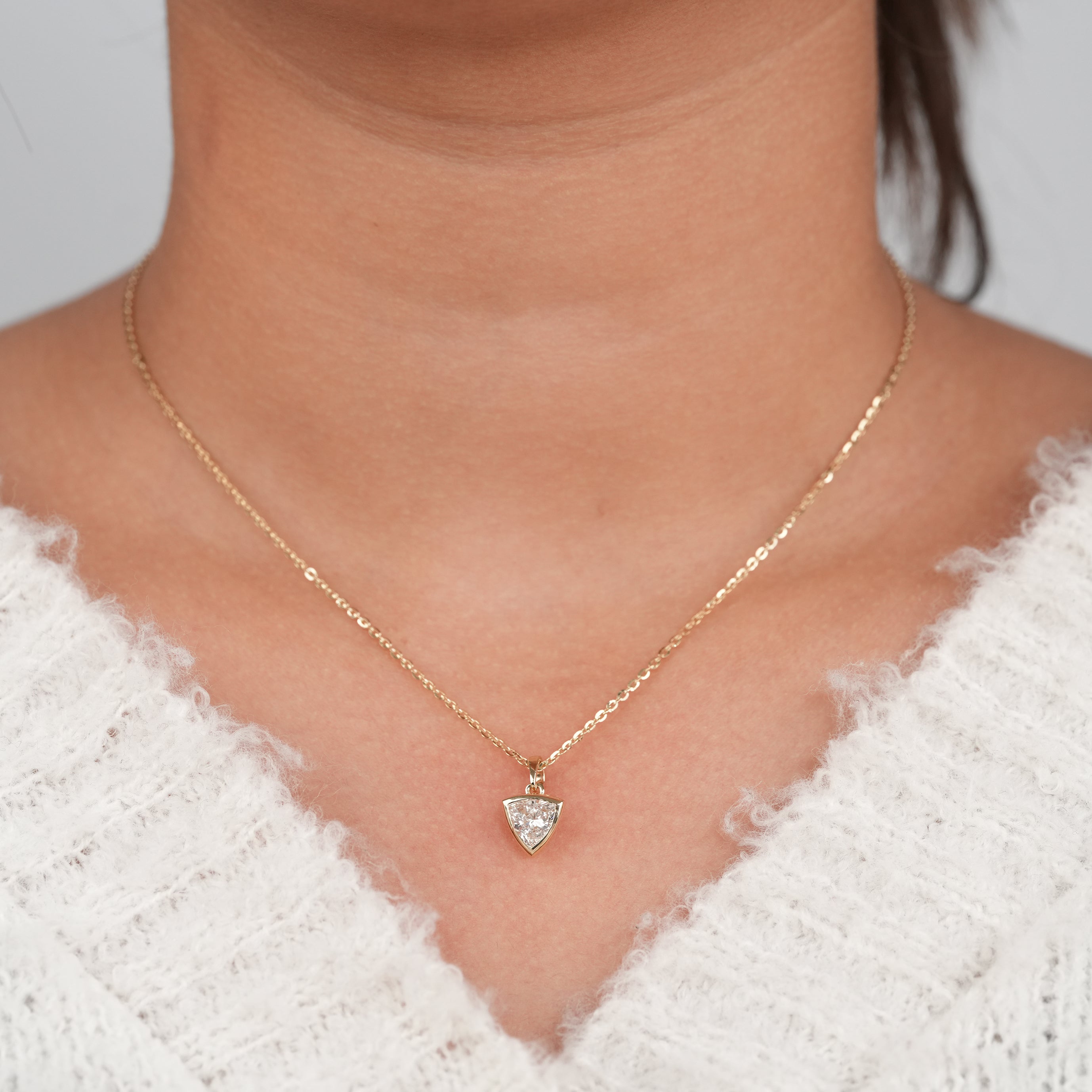 Bezel Set Trillion Lab Diamond Solitaire Pendant Necklace