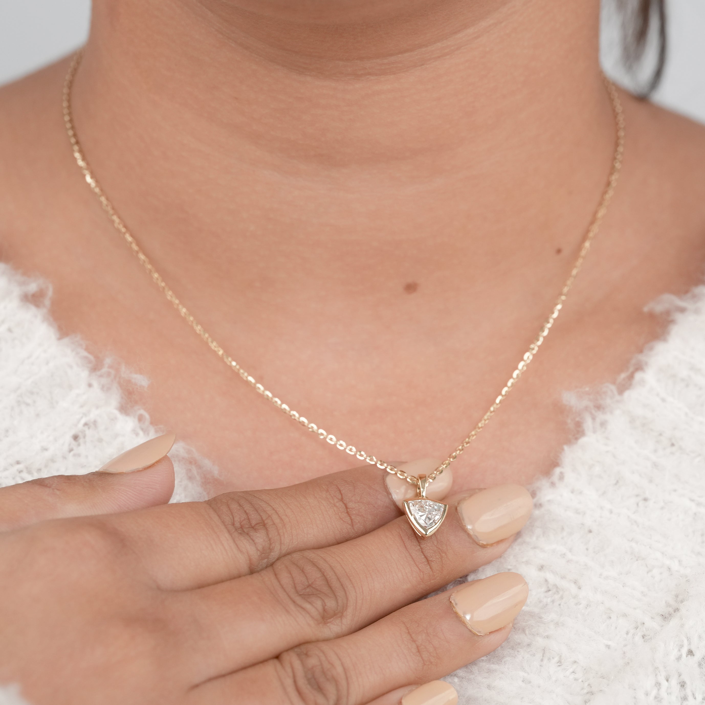 Bezel Set Trillion Lab Diamond Solitaire Pendant Necklace