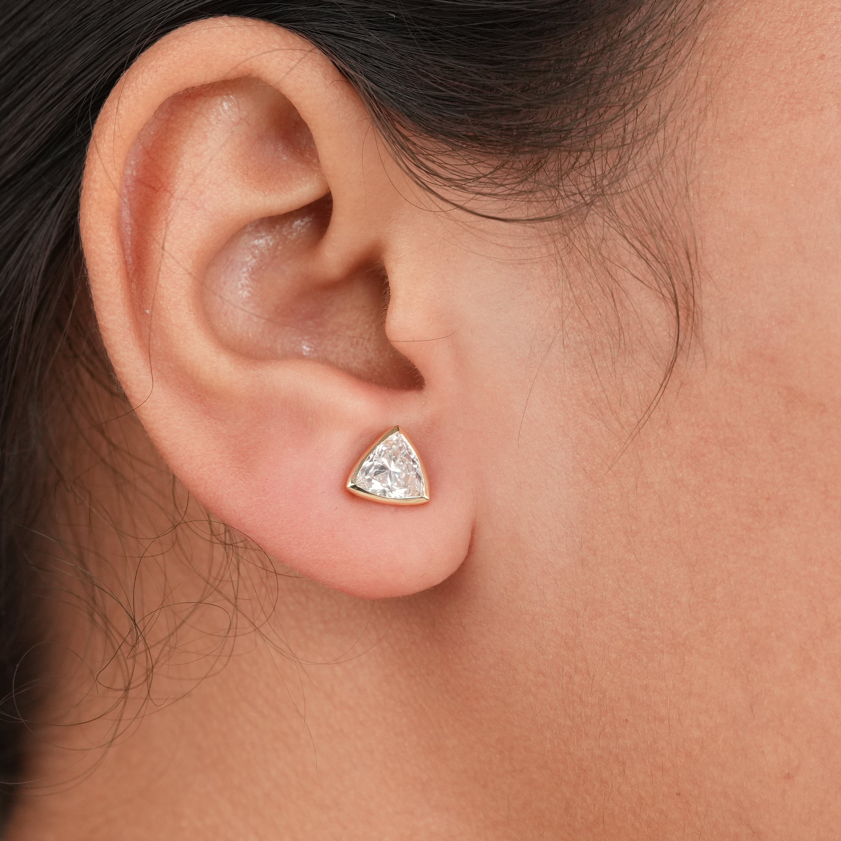 Bezel Set Trillion Cut Lab Diamond Stud Earrings