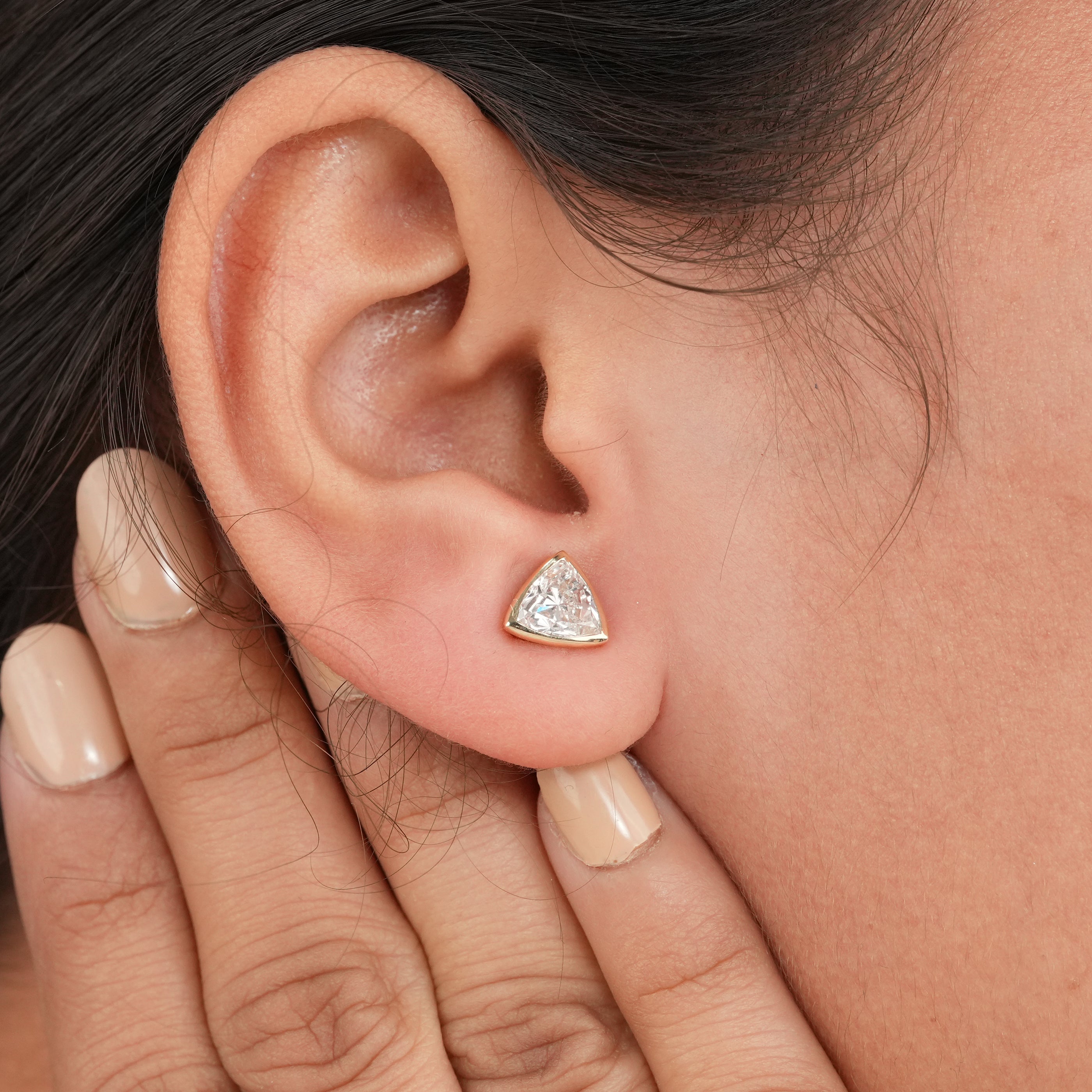 Bezel Set Trillion Cut Lab Diamond Stud Earrings