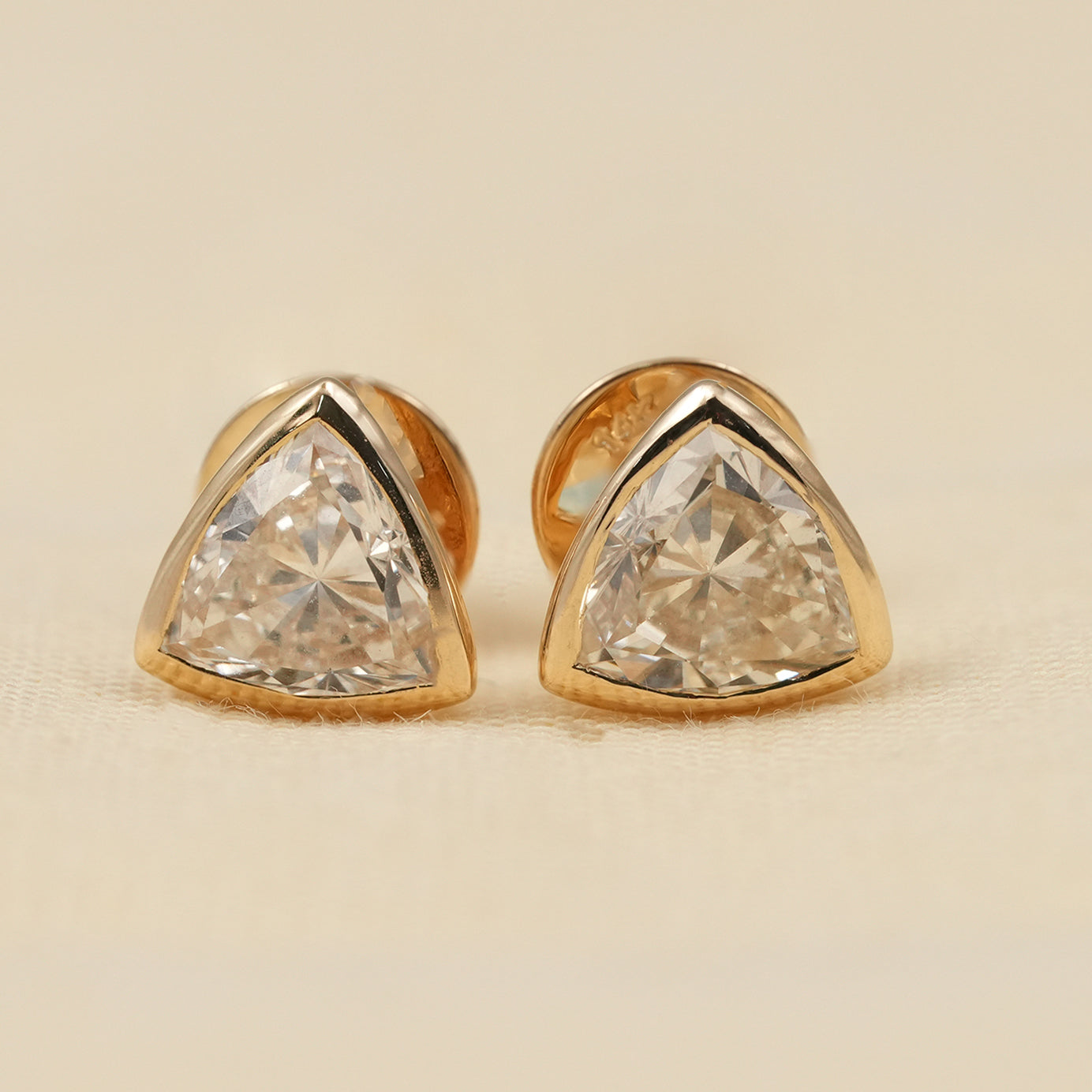 Bezel Set Trillion Cut Lab Diamond Stud Earrings