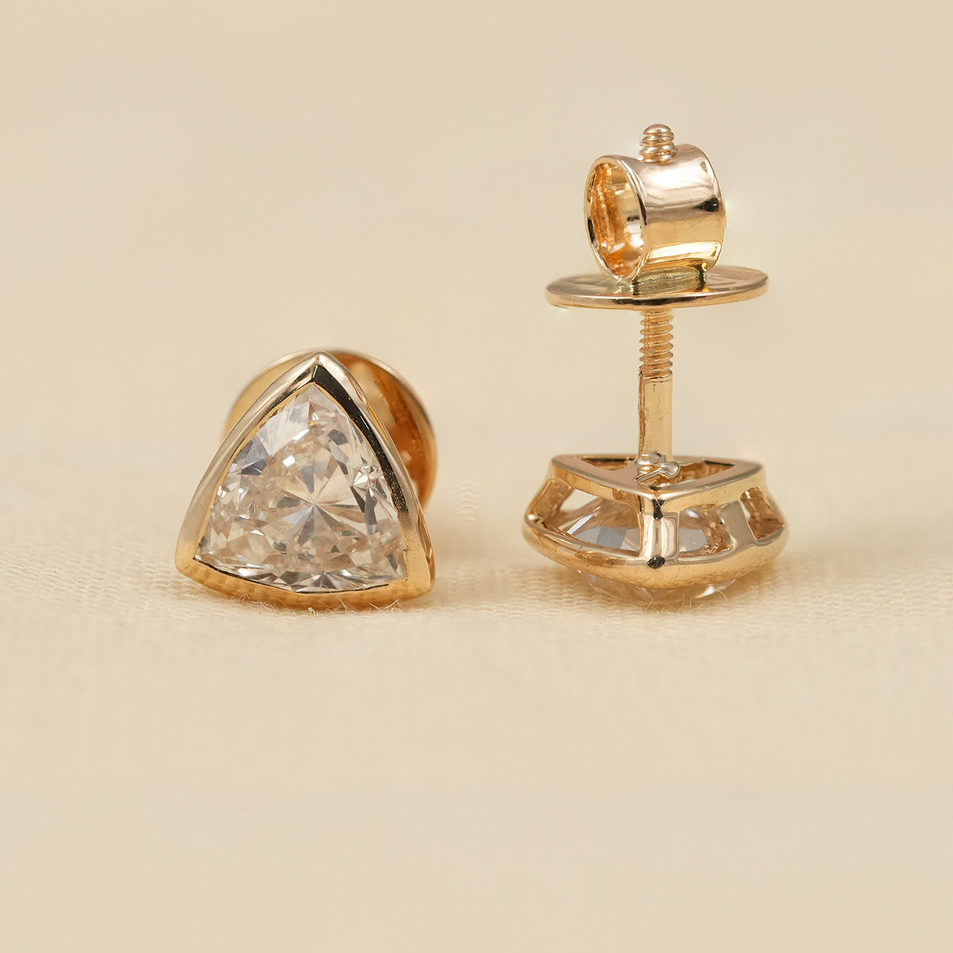 Bezel Set Trillion Cut Lab Diamond Stud Earrings