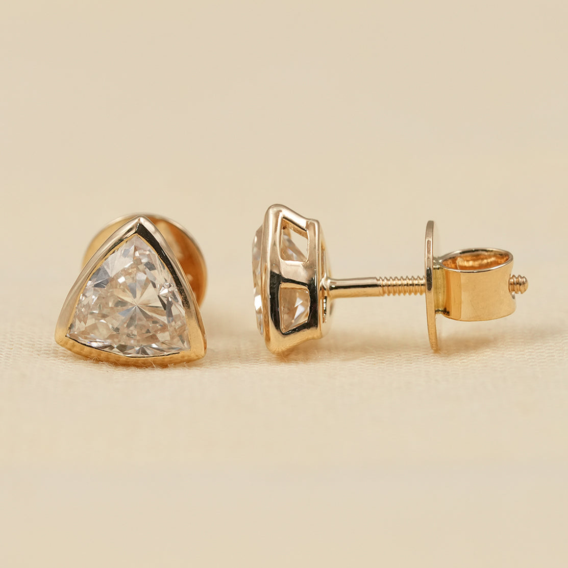 Bezel Set Trillion Cut Lab Diamond Stud Earrings