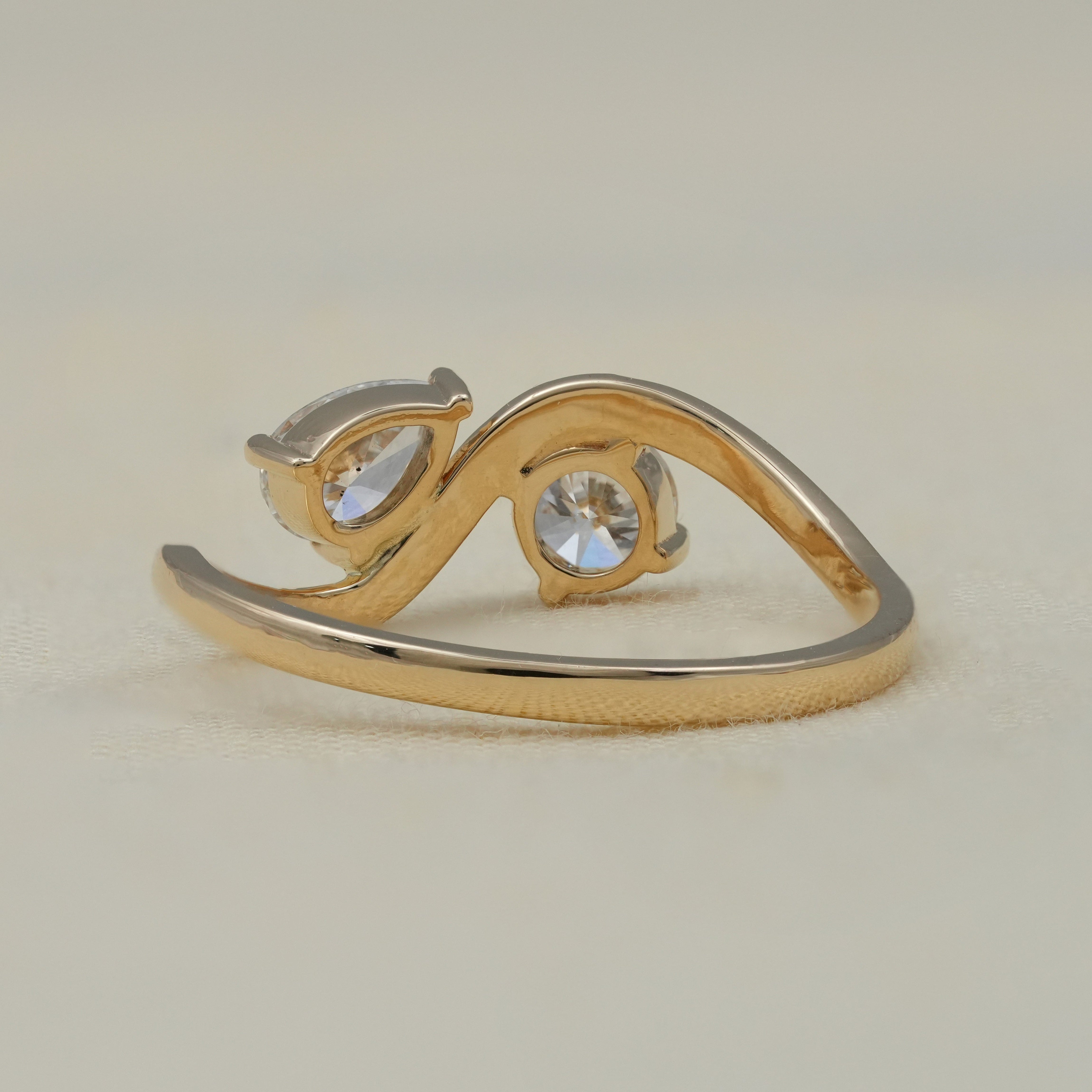 Luxury Two Stone Lab Diamond Round & Pear Toi et Moi Ring