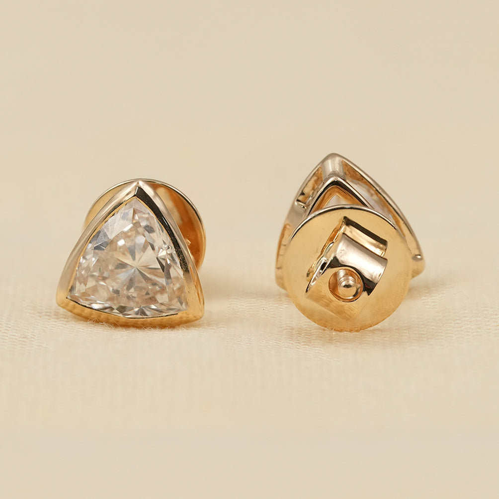 Bezel Set Trillion Cut Lab Diamond Stud Earrings
