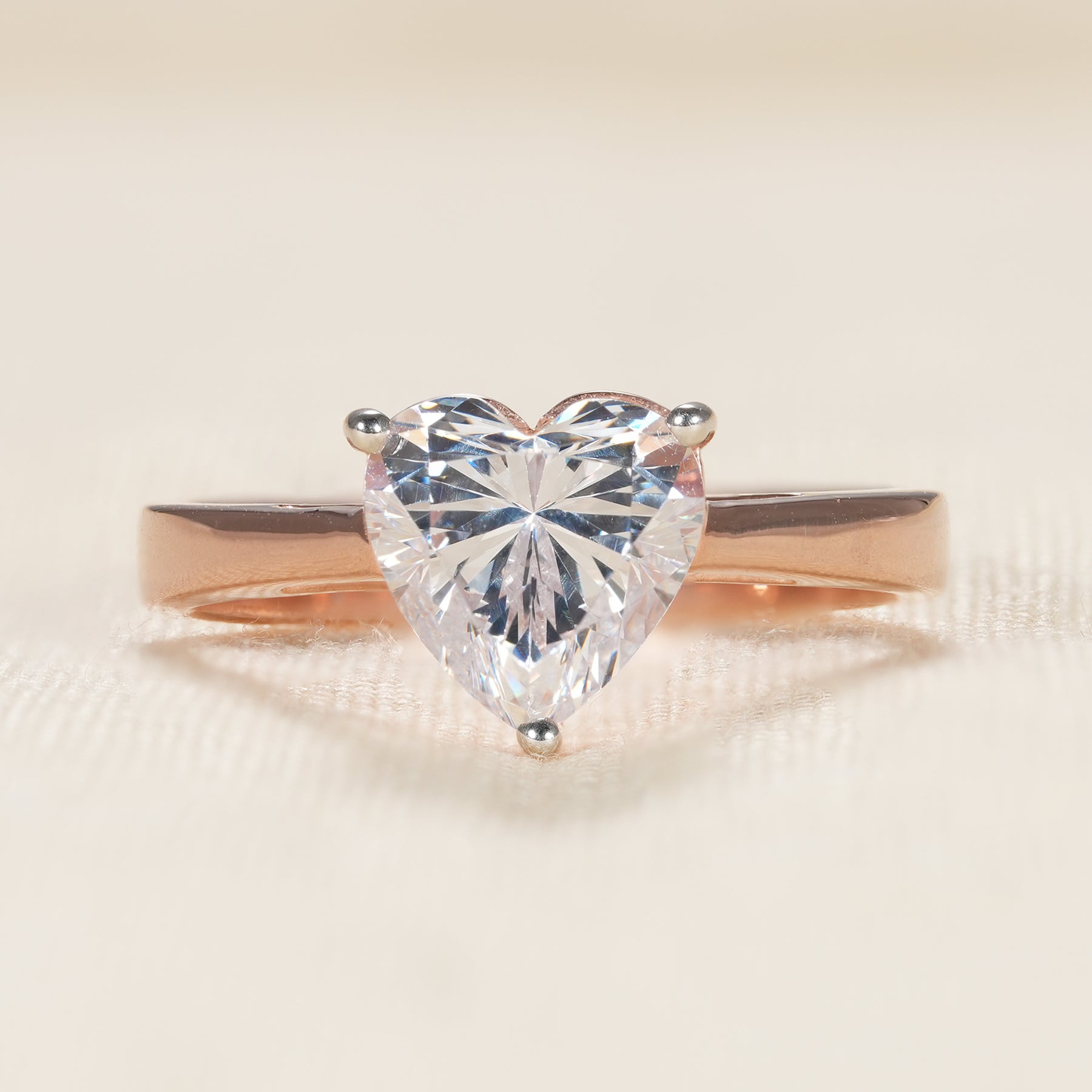 Minimalist heart cut lab diamond solitaire engagement ring in rose gold