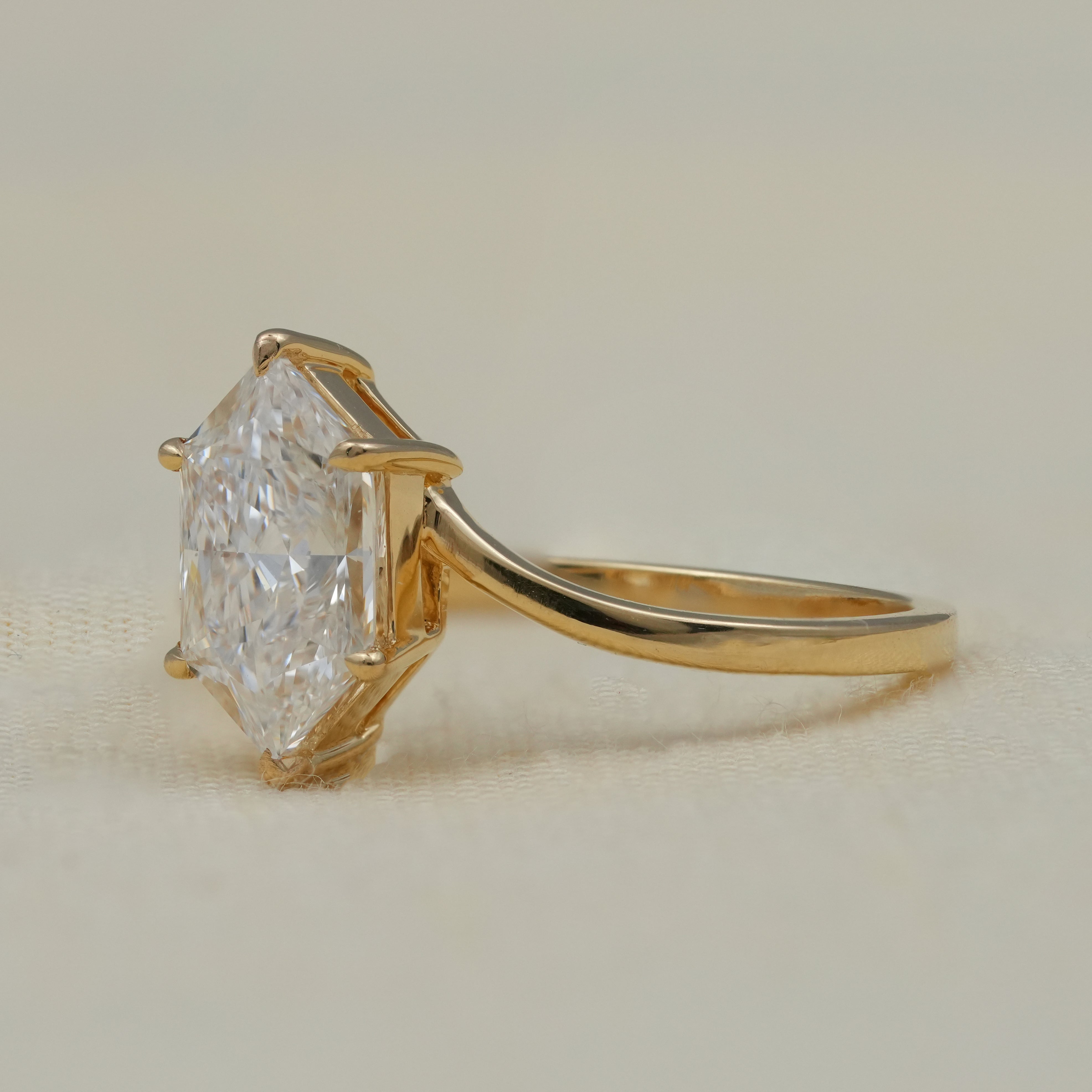 Luxury Hexagon Lab Diamond Solitaire with Curved Band Ring Set