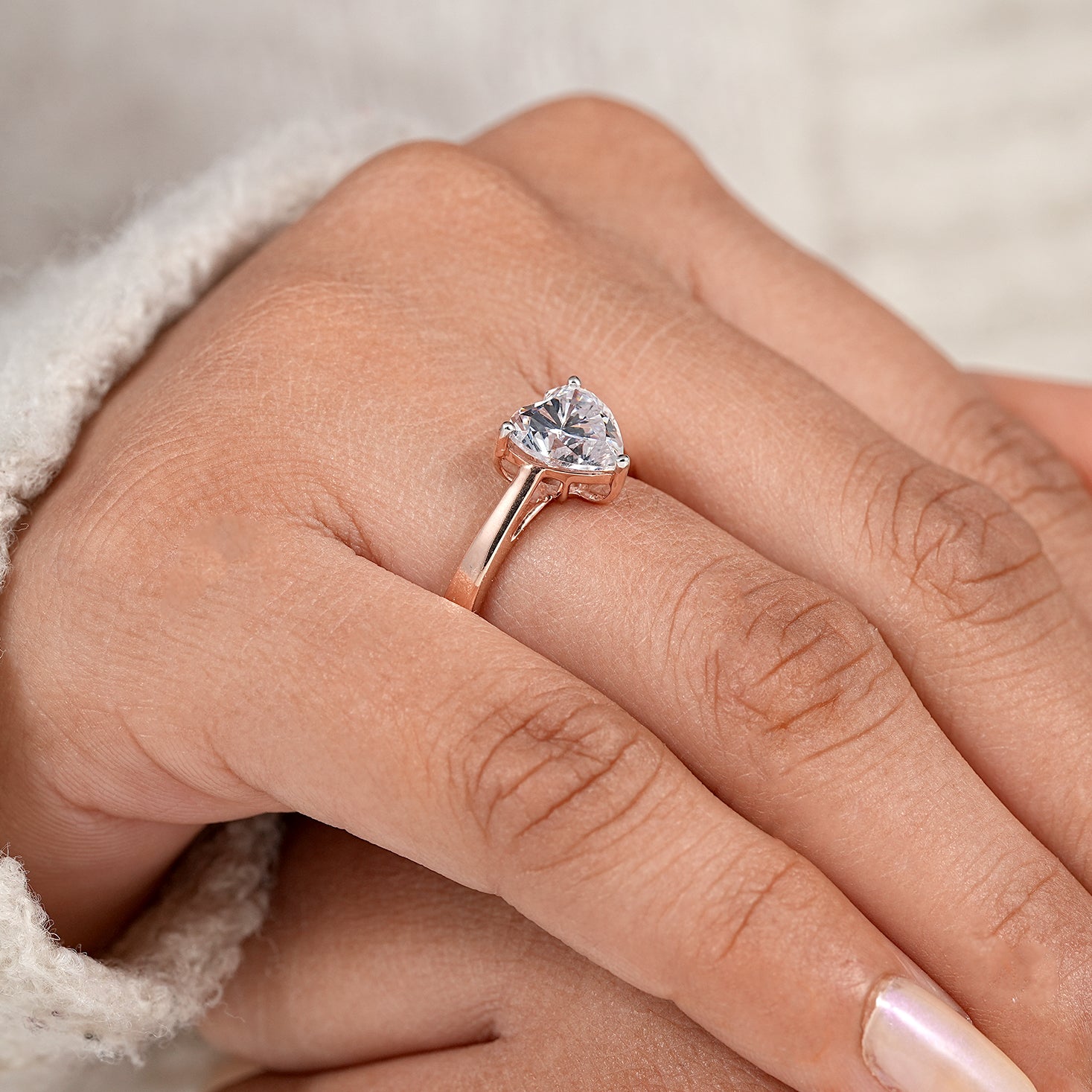 Dainty heart cut lab diamond ring for women with classic solitaire design