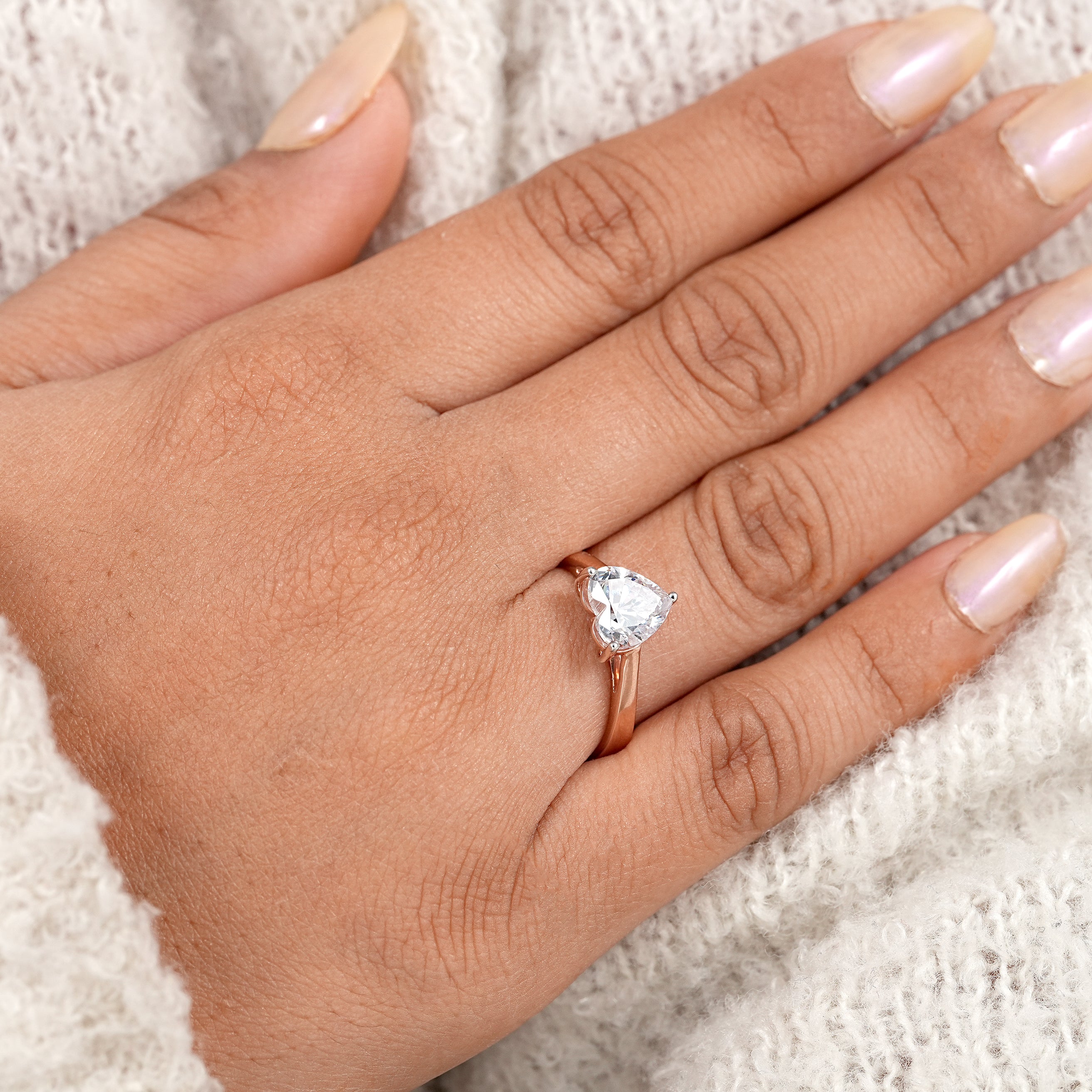 Heart cut lab created diamond ring with delicate three prong setting