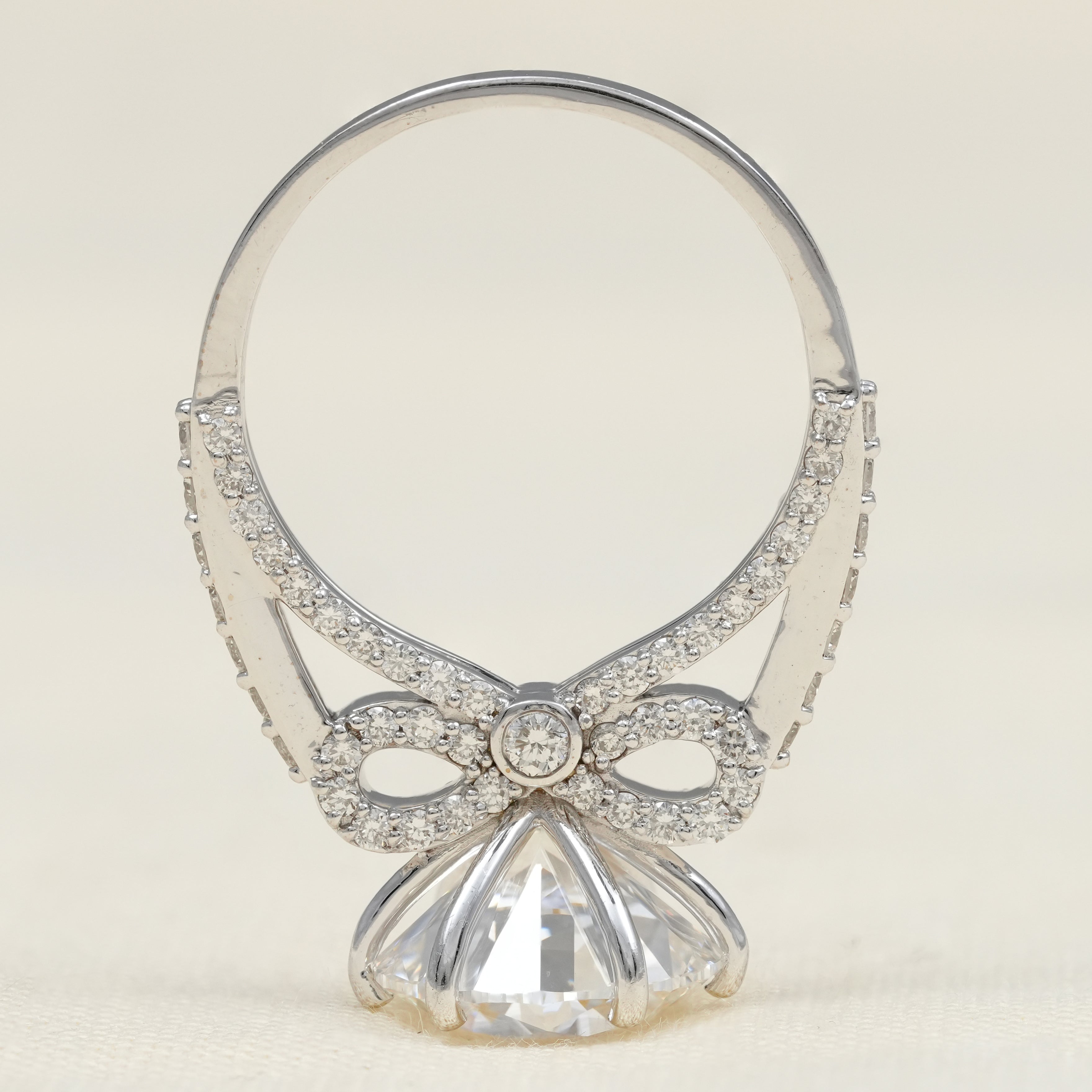 Vintage Bow Detail Round Cut Lab Diamond Engagement Ring