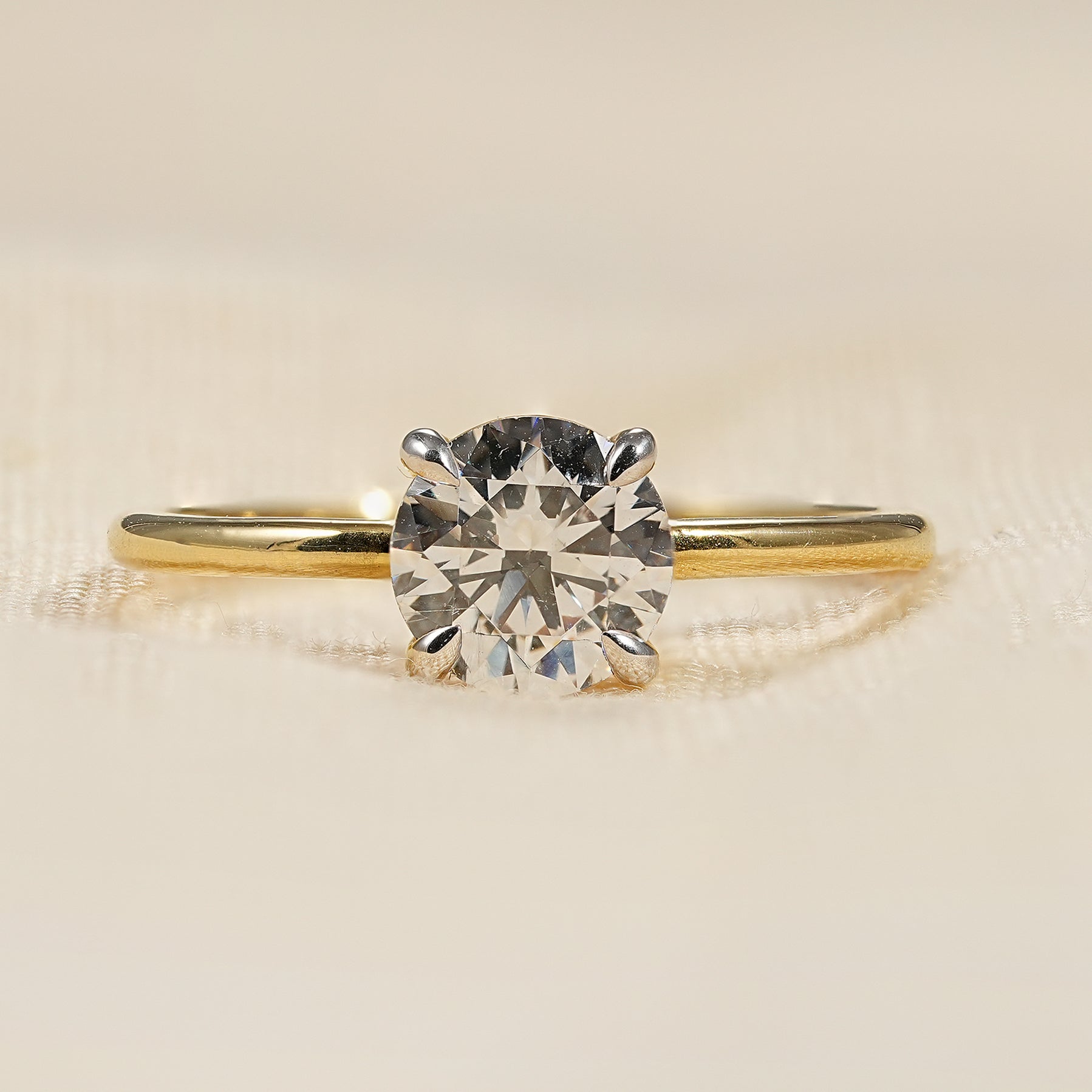 Elegant round cut lab diamond solitaire engagement ring in yellow gold