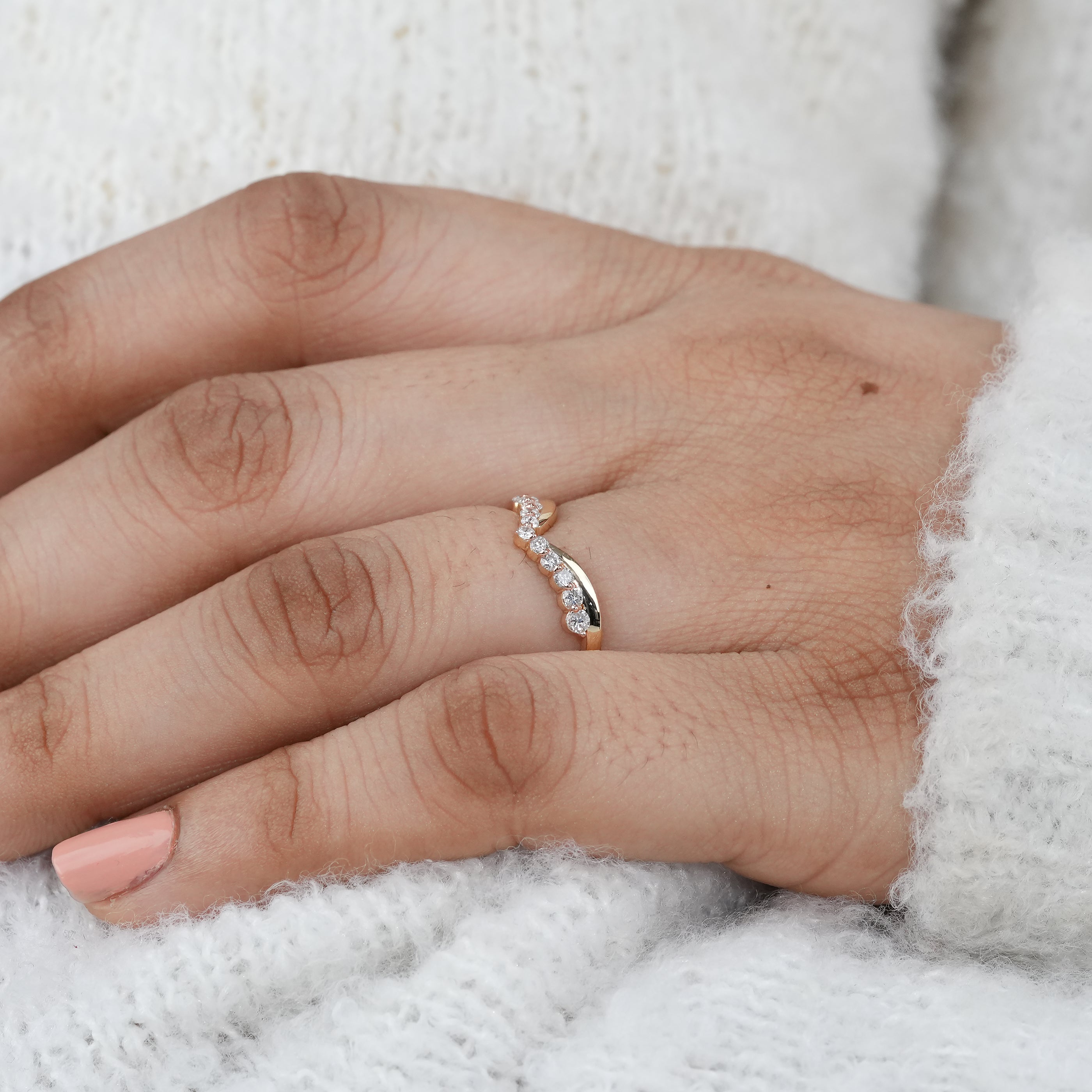 Classic Curved Lab Diamond Wedding Band