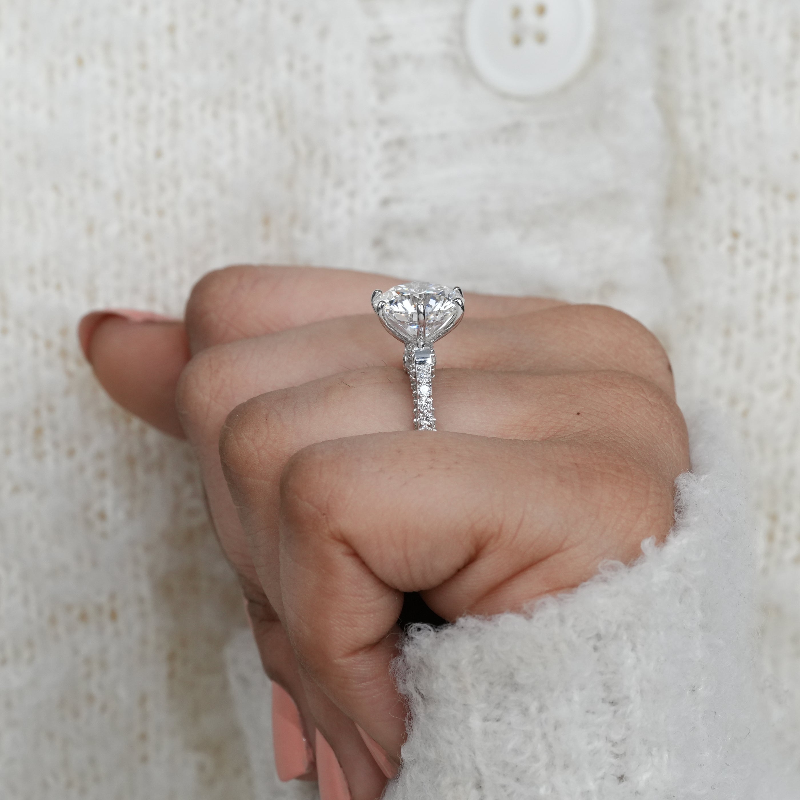 Vintage Bow Detail Round Cut Lab Diamond Engagement Ring