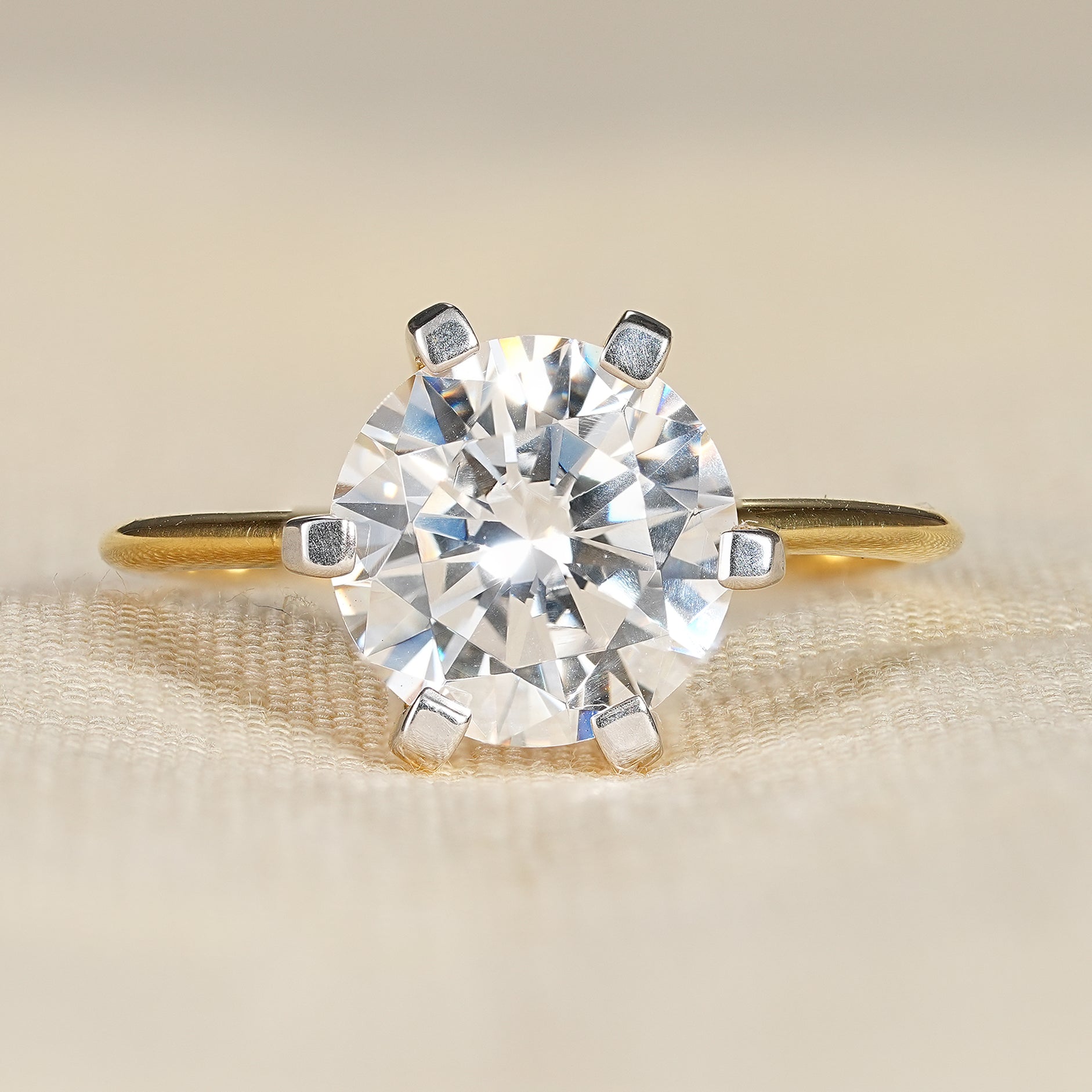 Classic six prong round lab diamond solitaire engagement ring in yellow gold