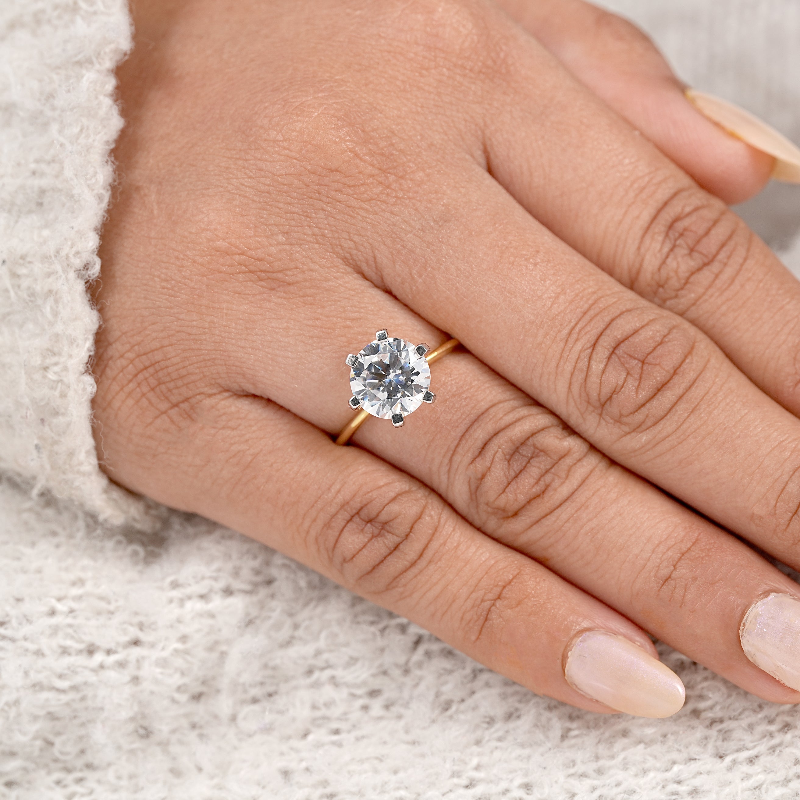 Elegant six prong round diamond ring for women with timeless minimalist style