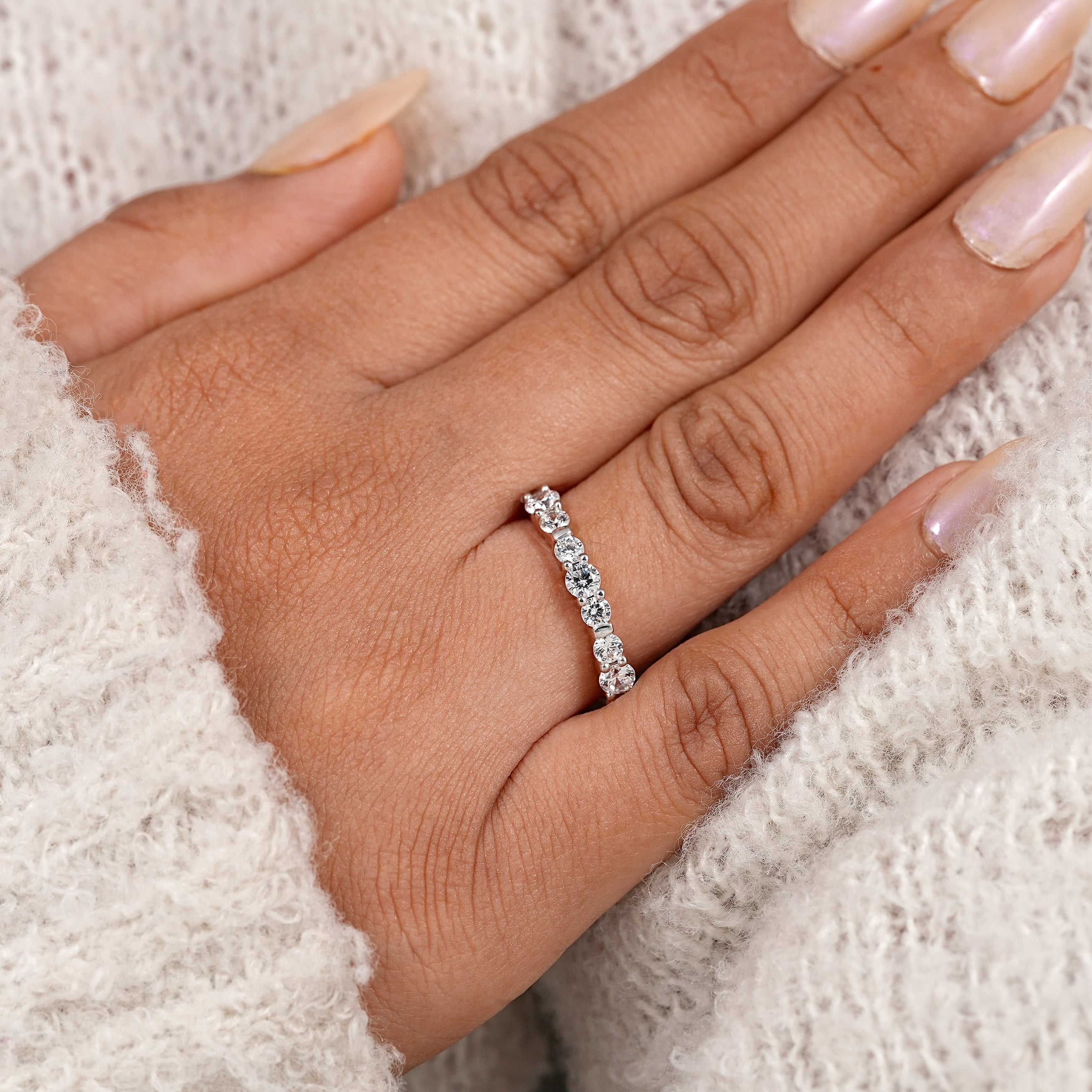 Elegant lab created diamond wedding band with sparkling round stones