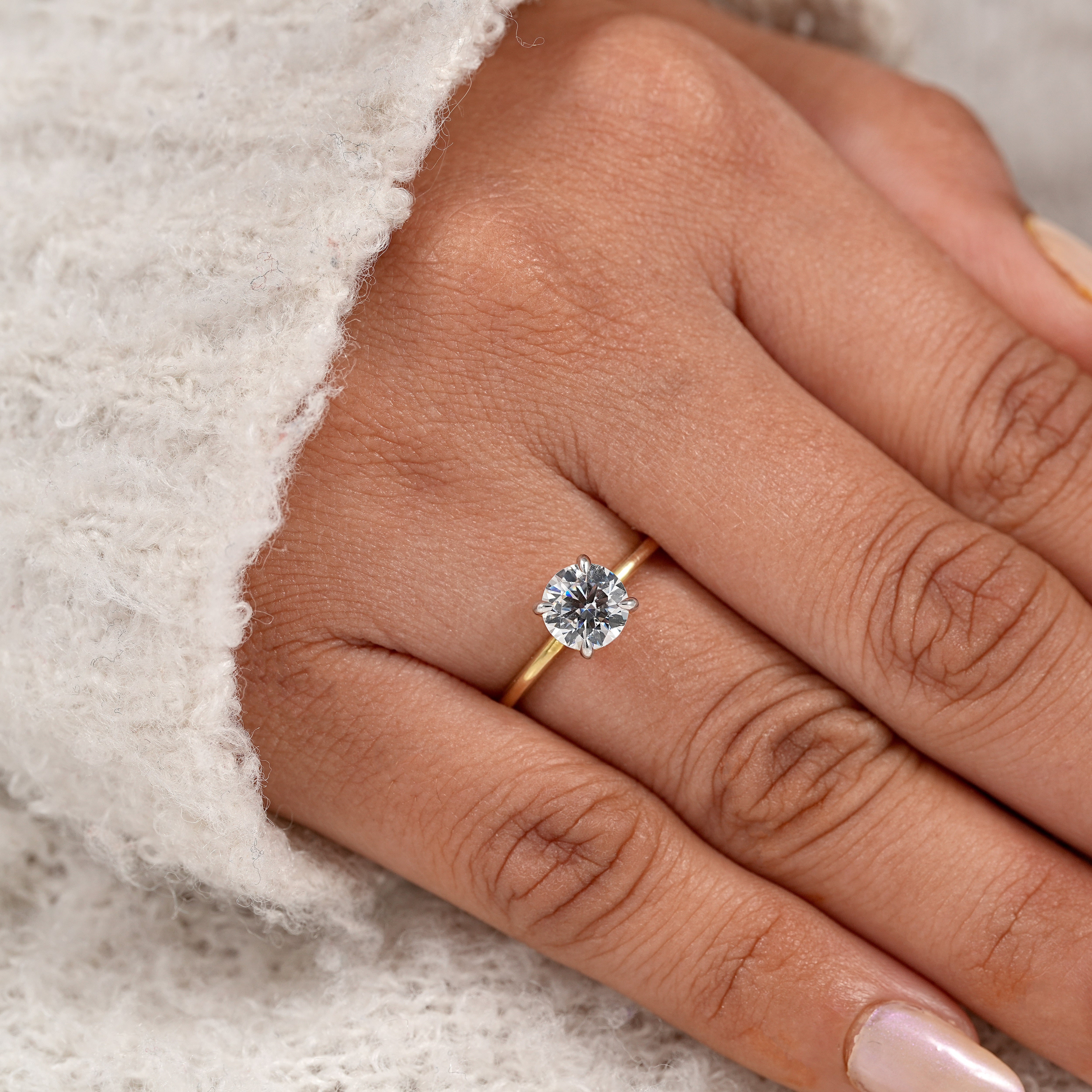 Luxury round cut lab diamond ring with refined four prong solitaire setting