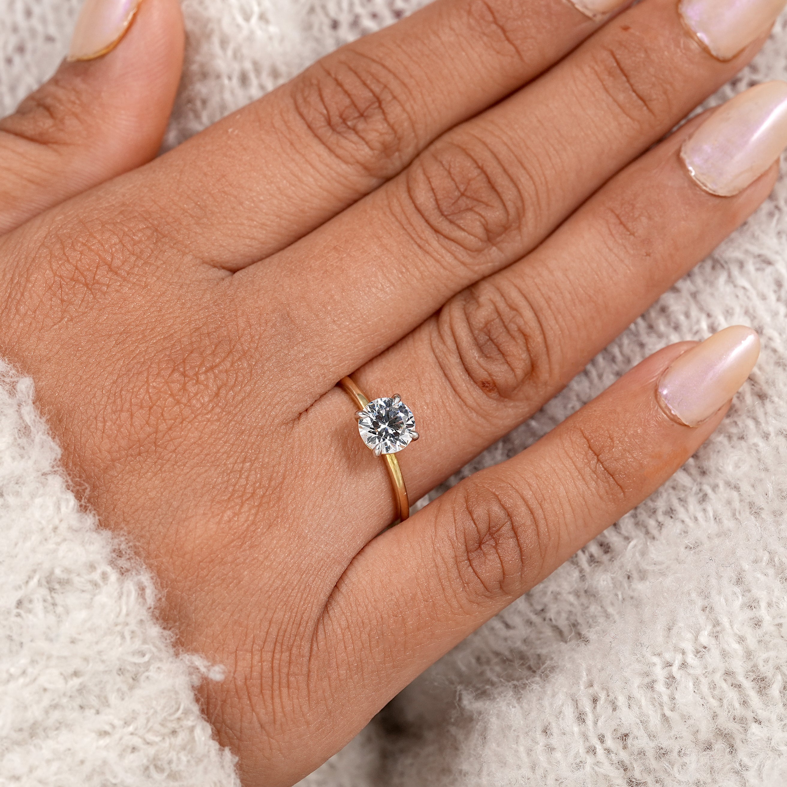 Dainty round cut lab created diamond engagement ring with elegant setting