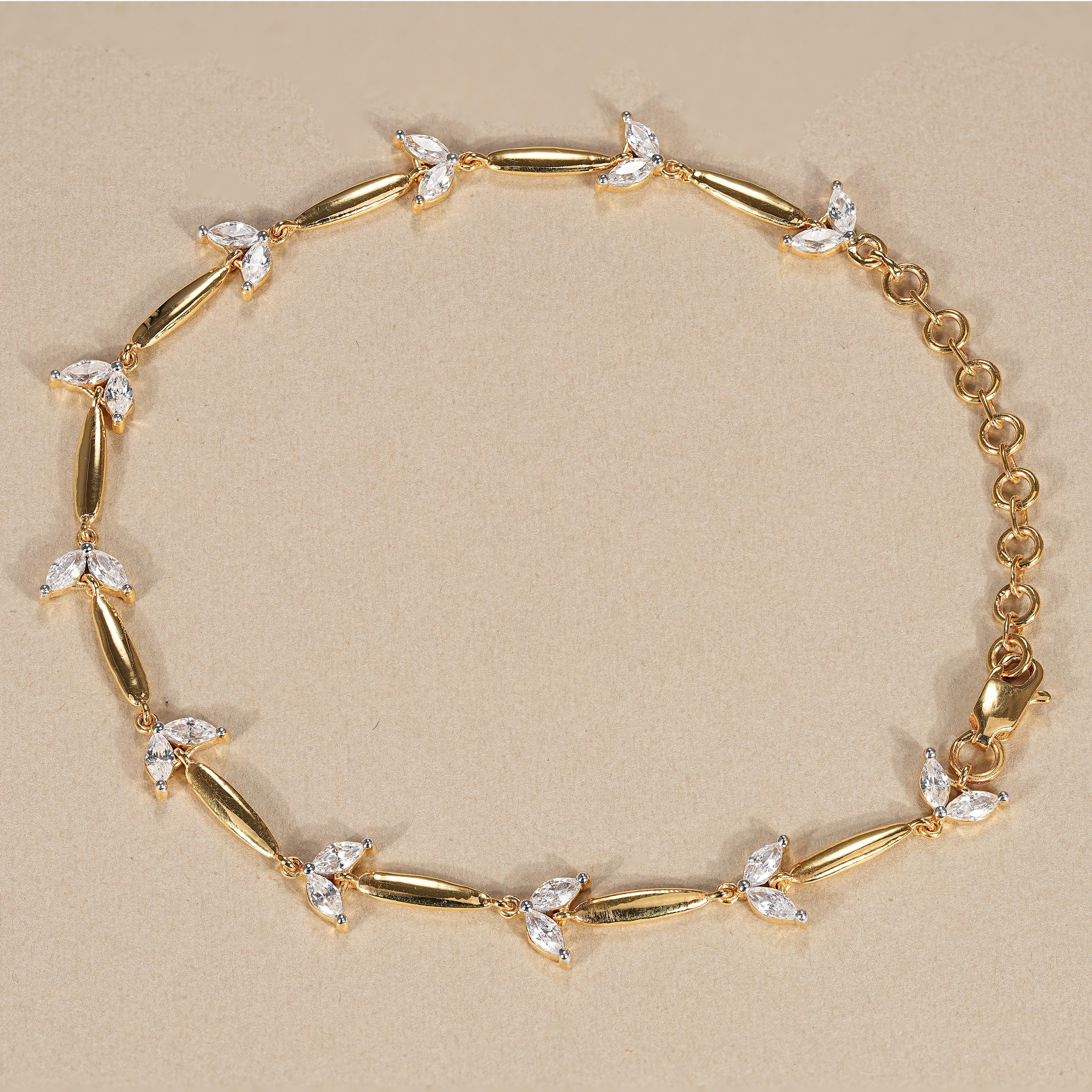 Minimalist floral marquise lab diamond station bracelet in yellow gold