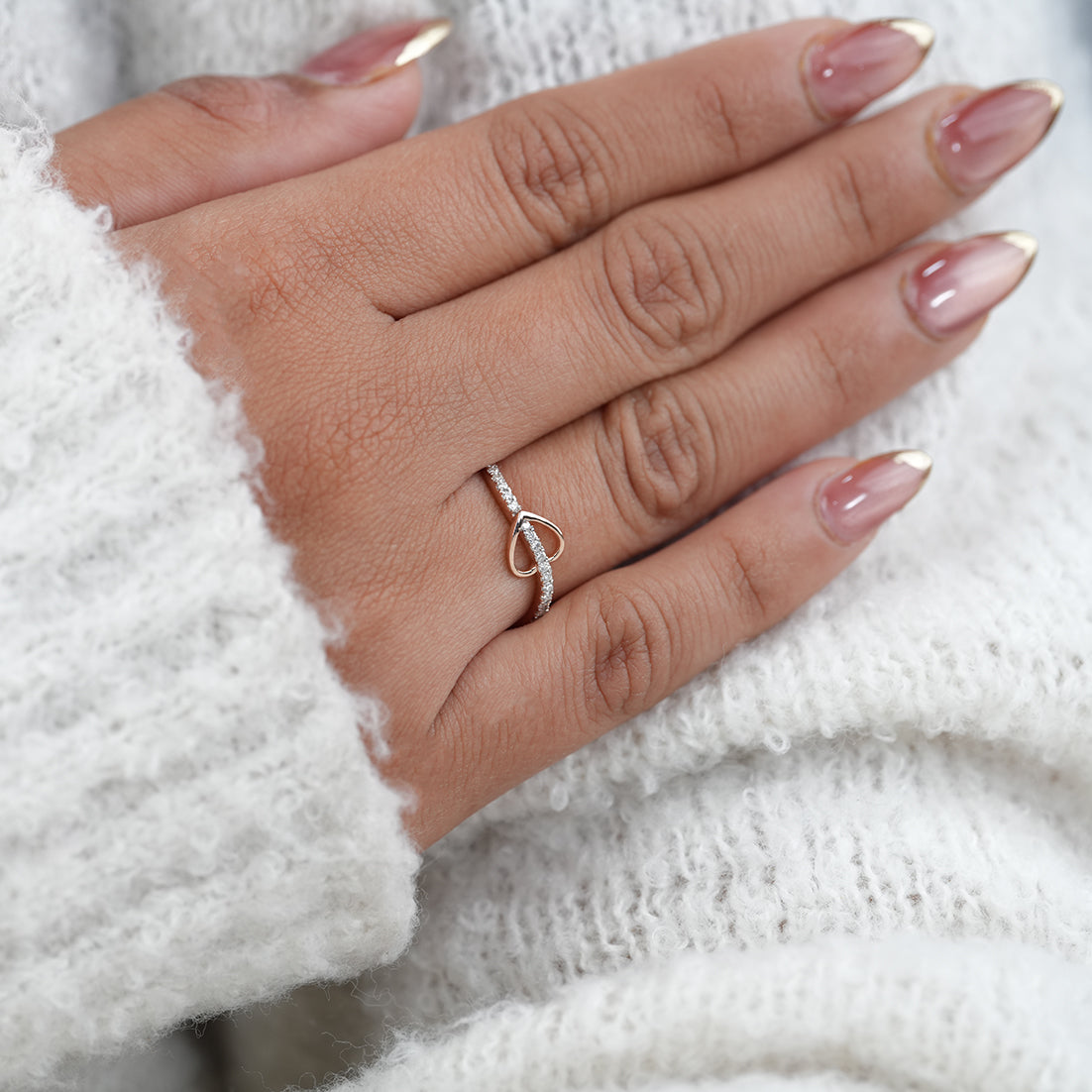 Luxury Heart Curve Lab Diamond Minimalist Gold Open Ring