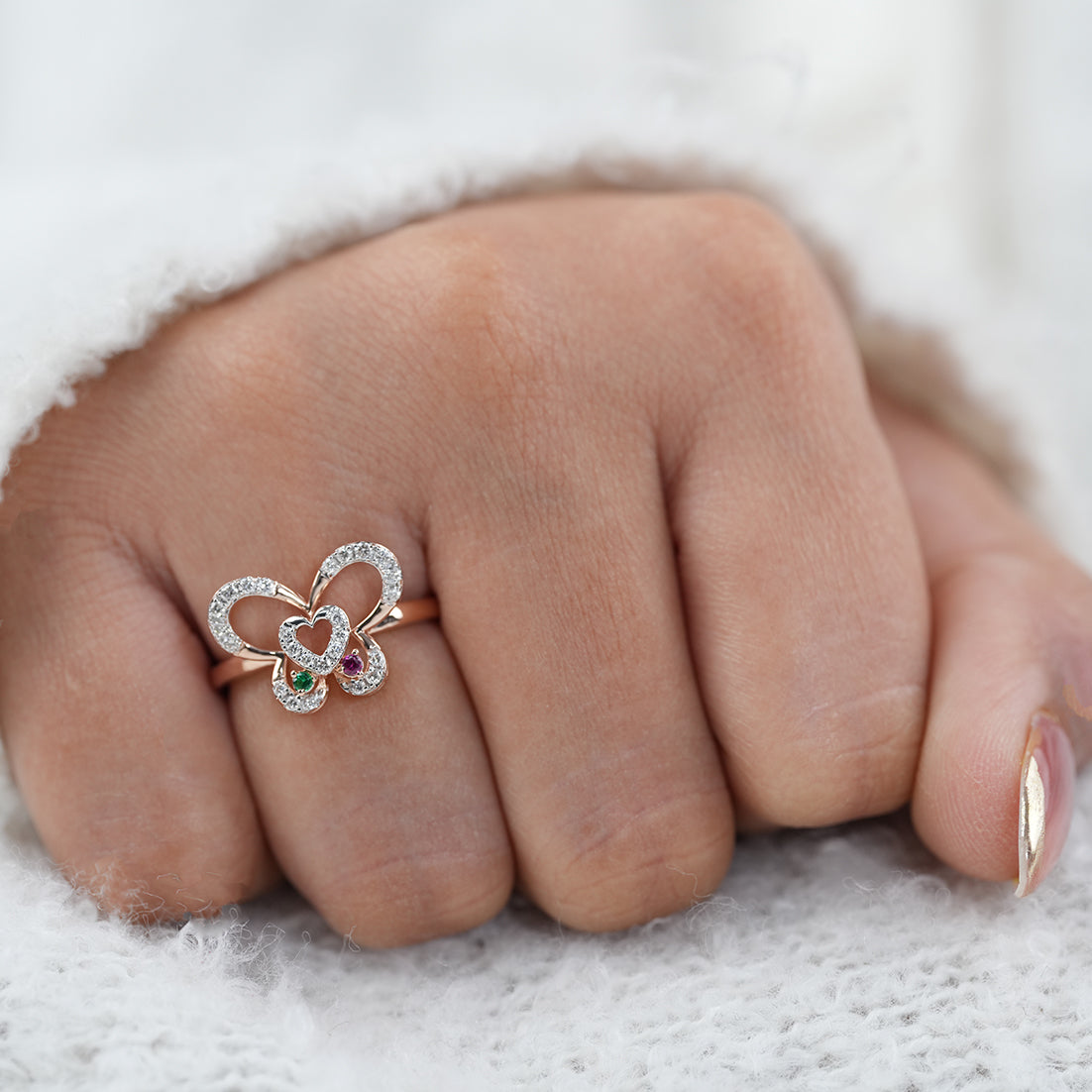 Luxury Butterfly Heart Lab Diamond Color Gemstone Wedding Ring