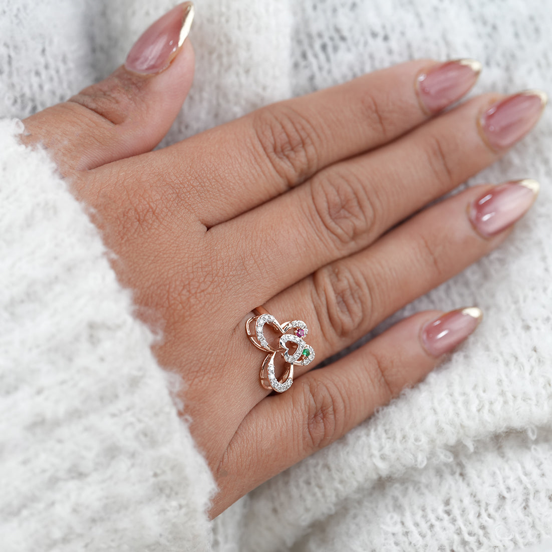 Luxury Butterfly Heart Lab Diamond Color Gemstone Wedding Ring