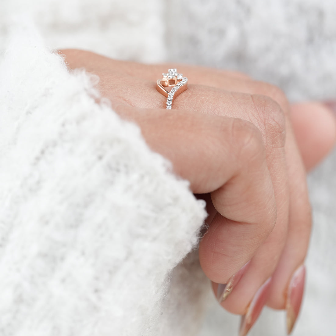 Floral Inspired Round Lab Diamond Wedding Ring
