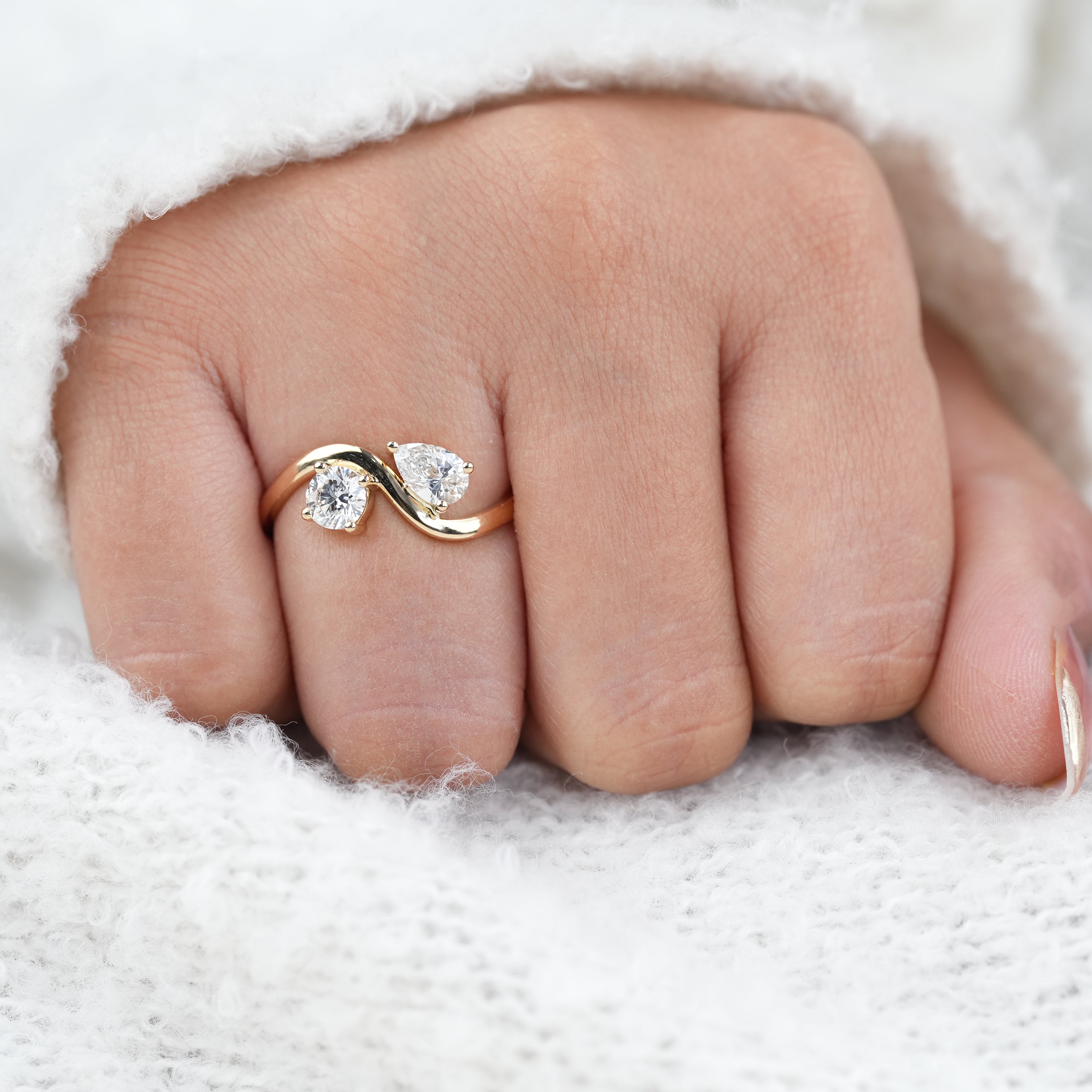 Luxury Two Stone Lab Diamond Round & Pear Toi et Moi Ring