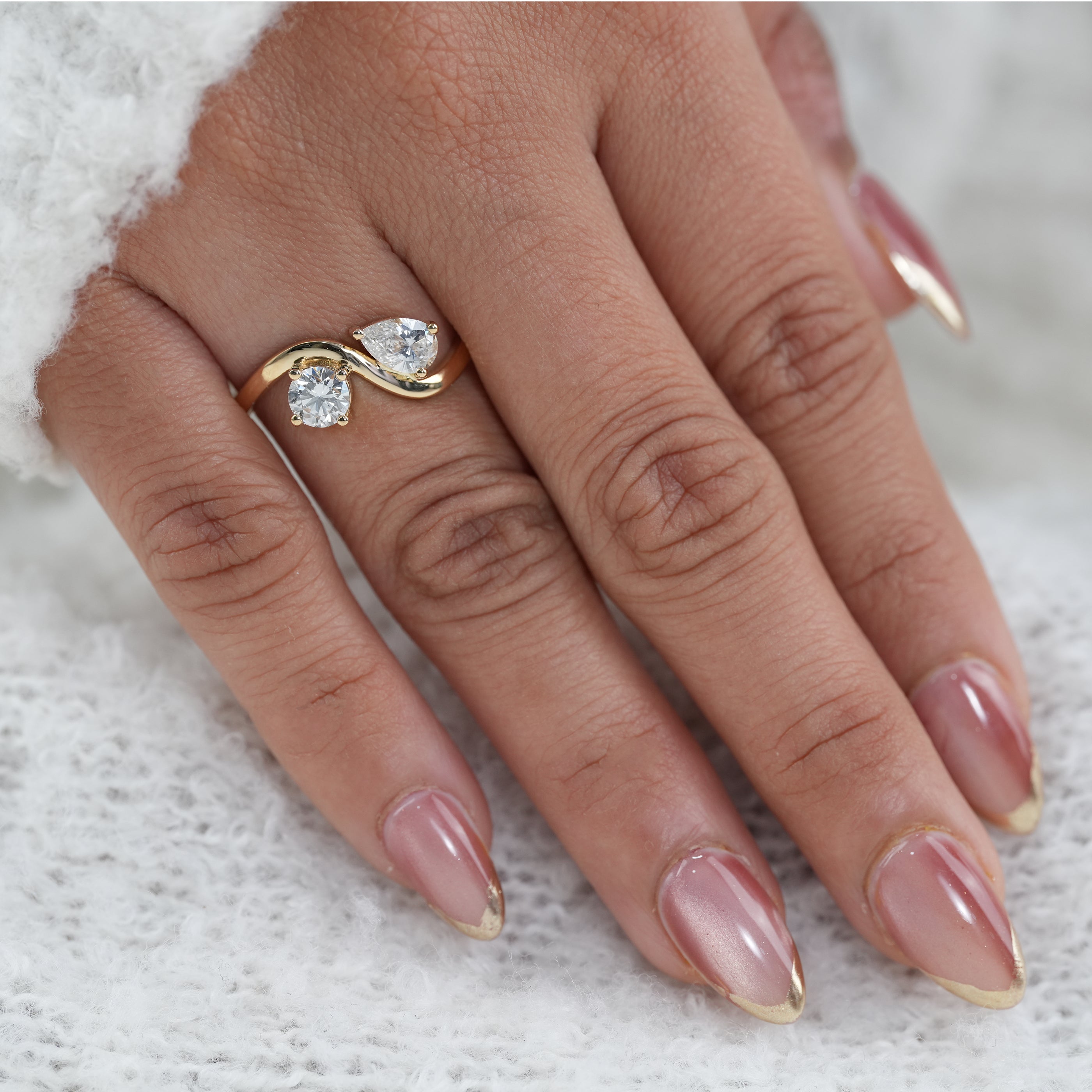 Luxury Two Stone Lab Diamond Round & Pear Toi et Moi Ring