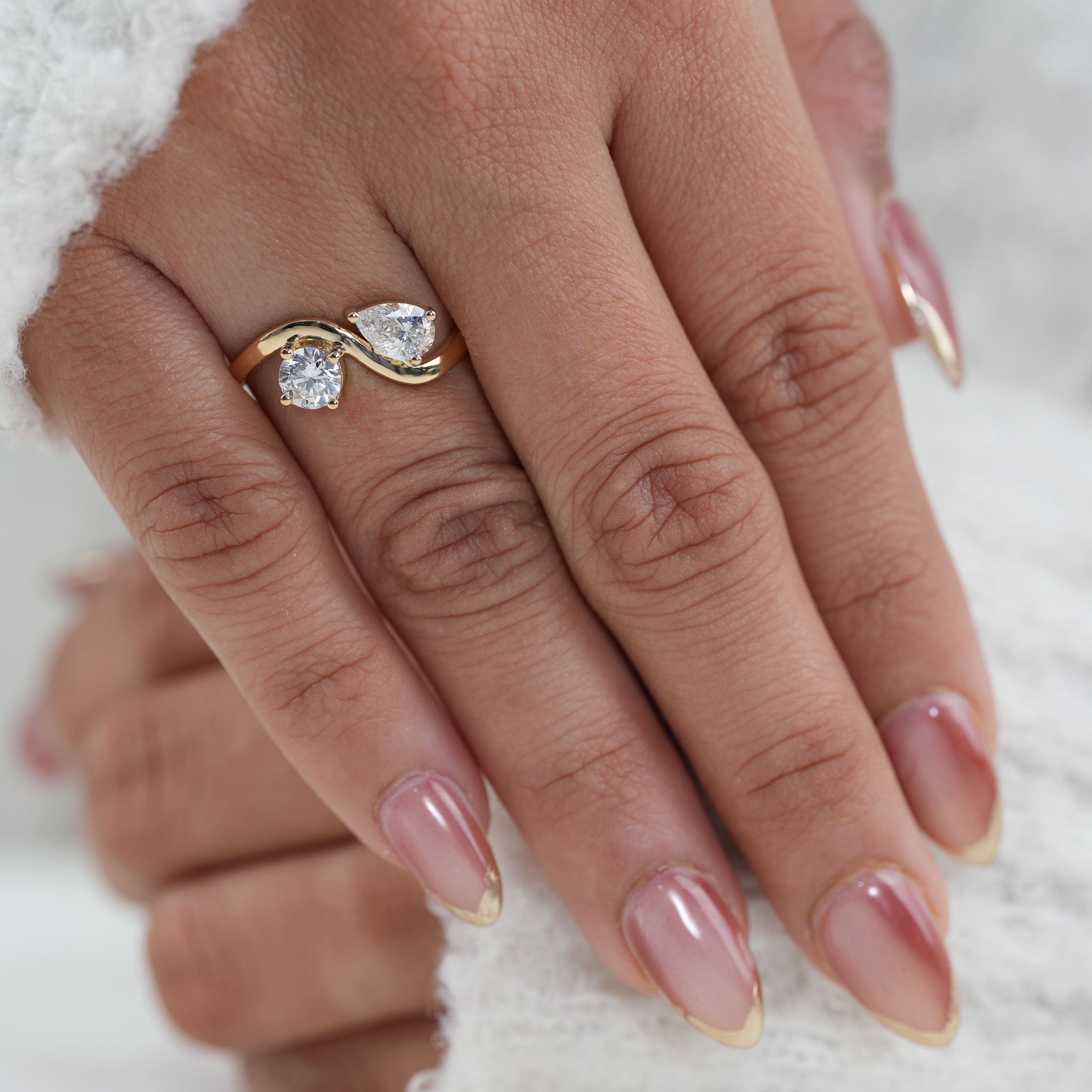 Luxury Two Stone Lab Diamond Round & Pear Toi et Moi Ring