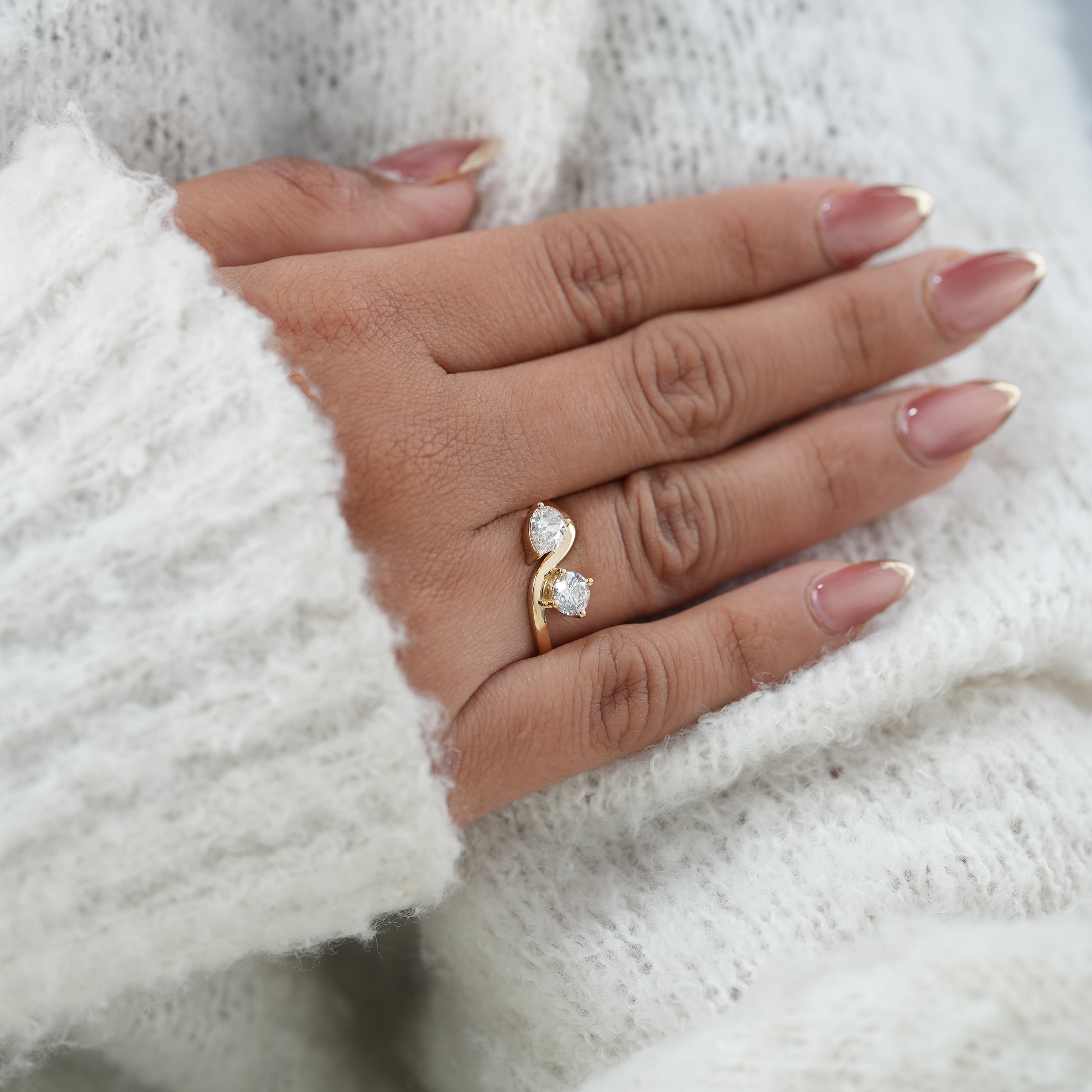Luxury Two Stone Lab Diamond Round & Pear Toi et Moi Ring