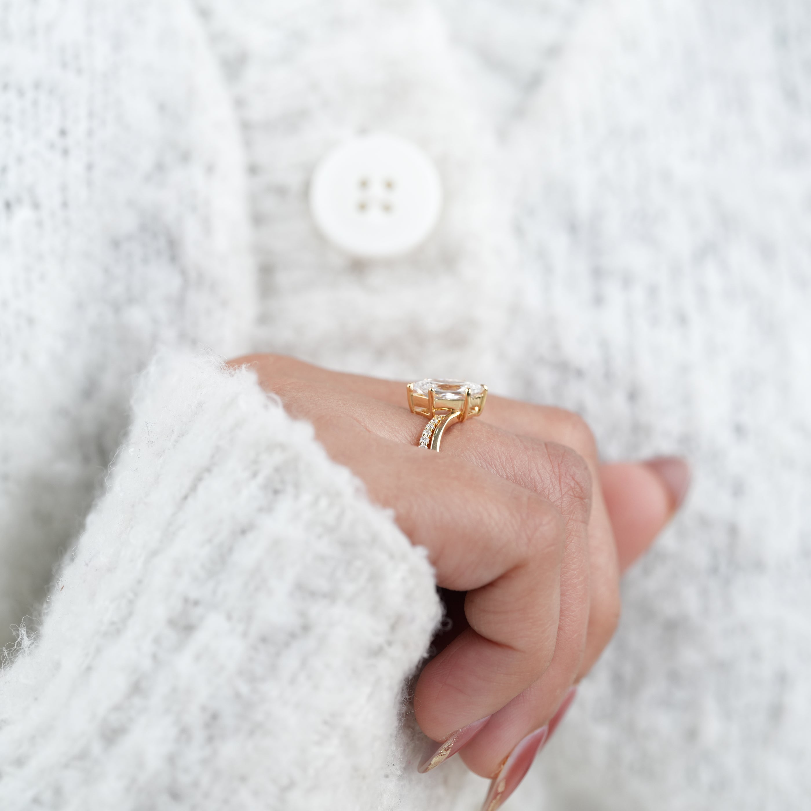 Luxury Hexagon Lab Diamond Solitaire with Curved Band Ring Set