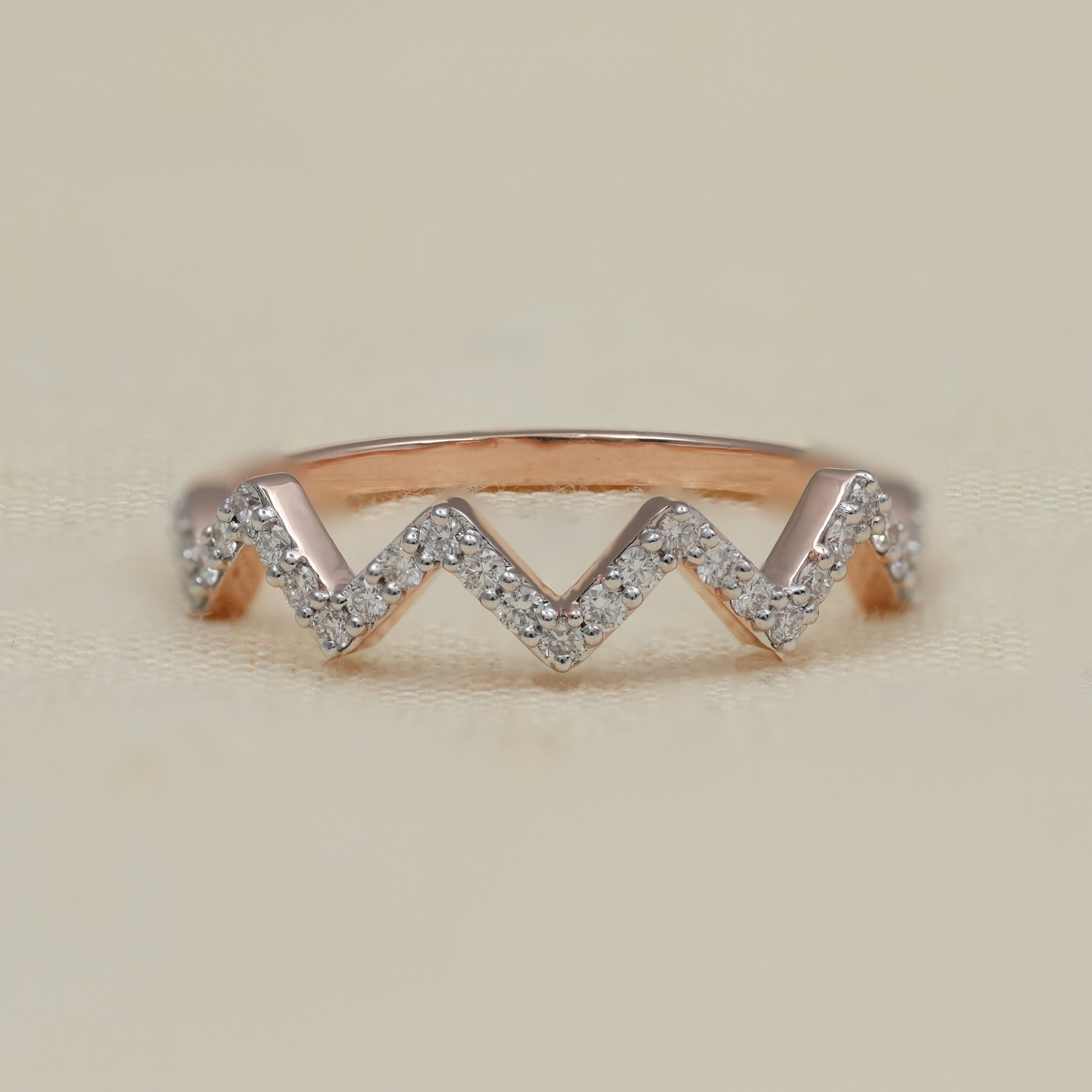 Classic Zigzag Lab Diamond Chevron Minimalist Wedding Ring