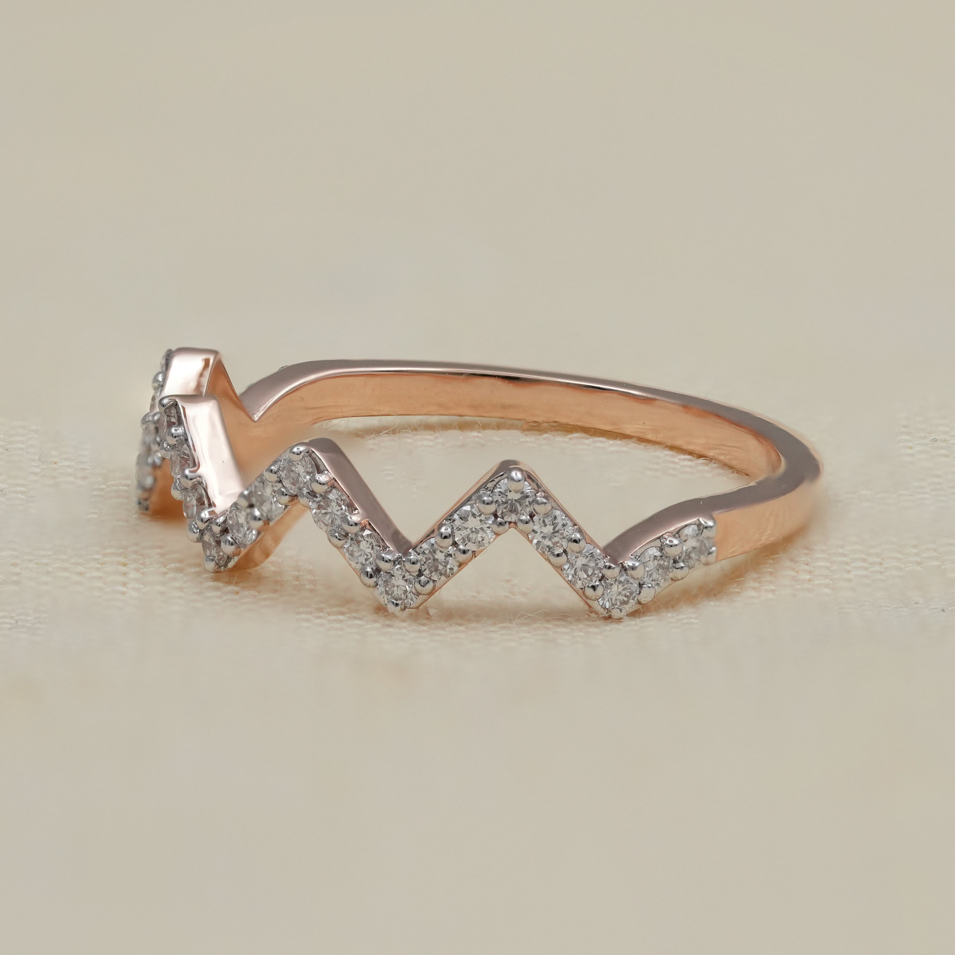 Classic Zigzag Lab Diamond Chevron Minimalist Wedding Ring
