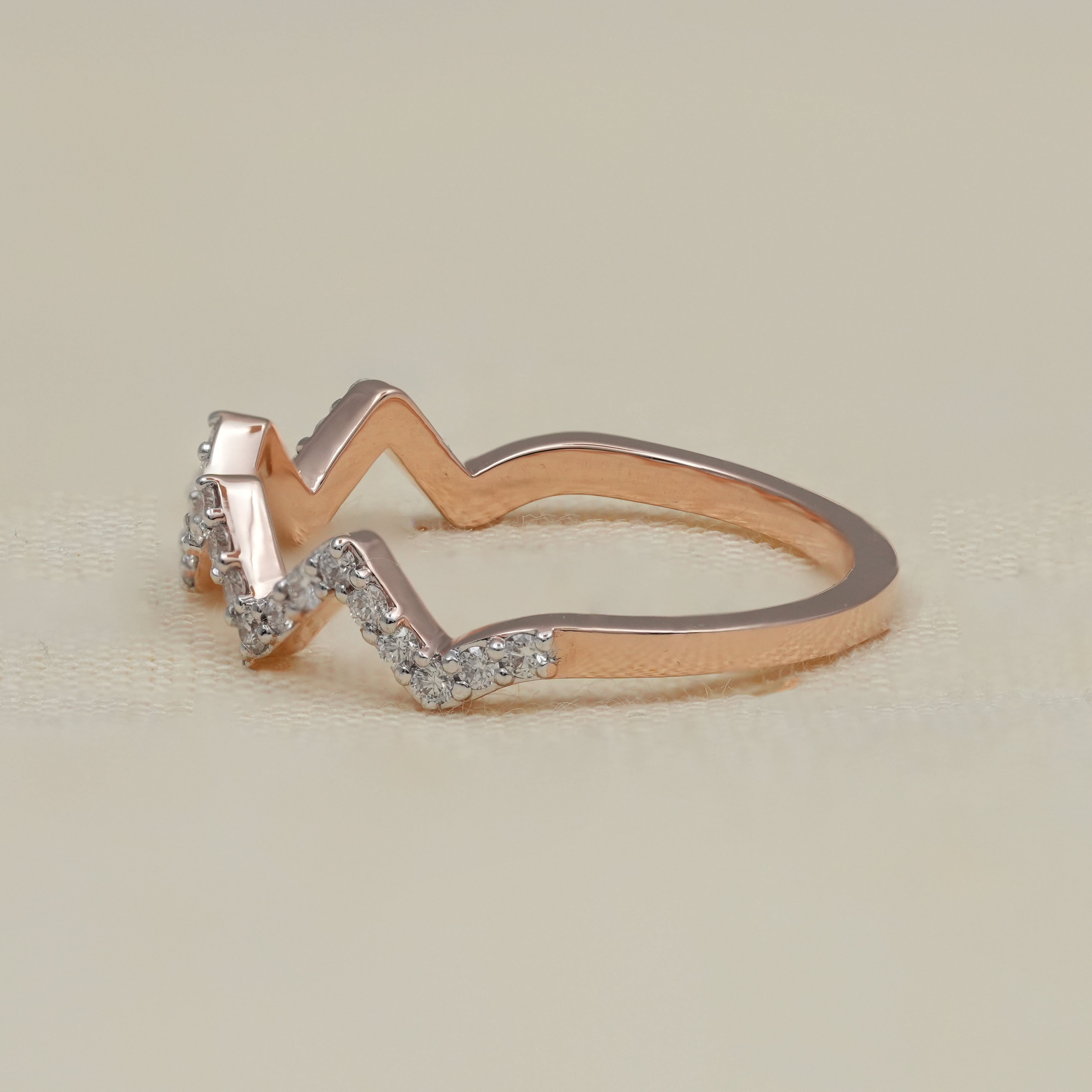 Classic Zigzag Lab Diamond Chevron Minimalist Wedding Ring