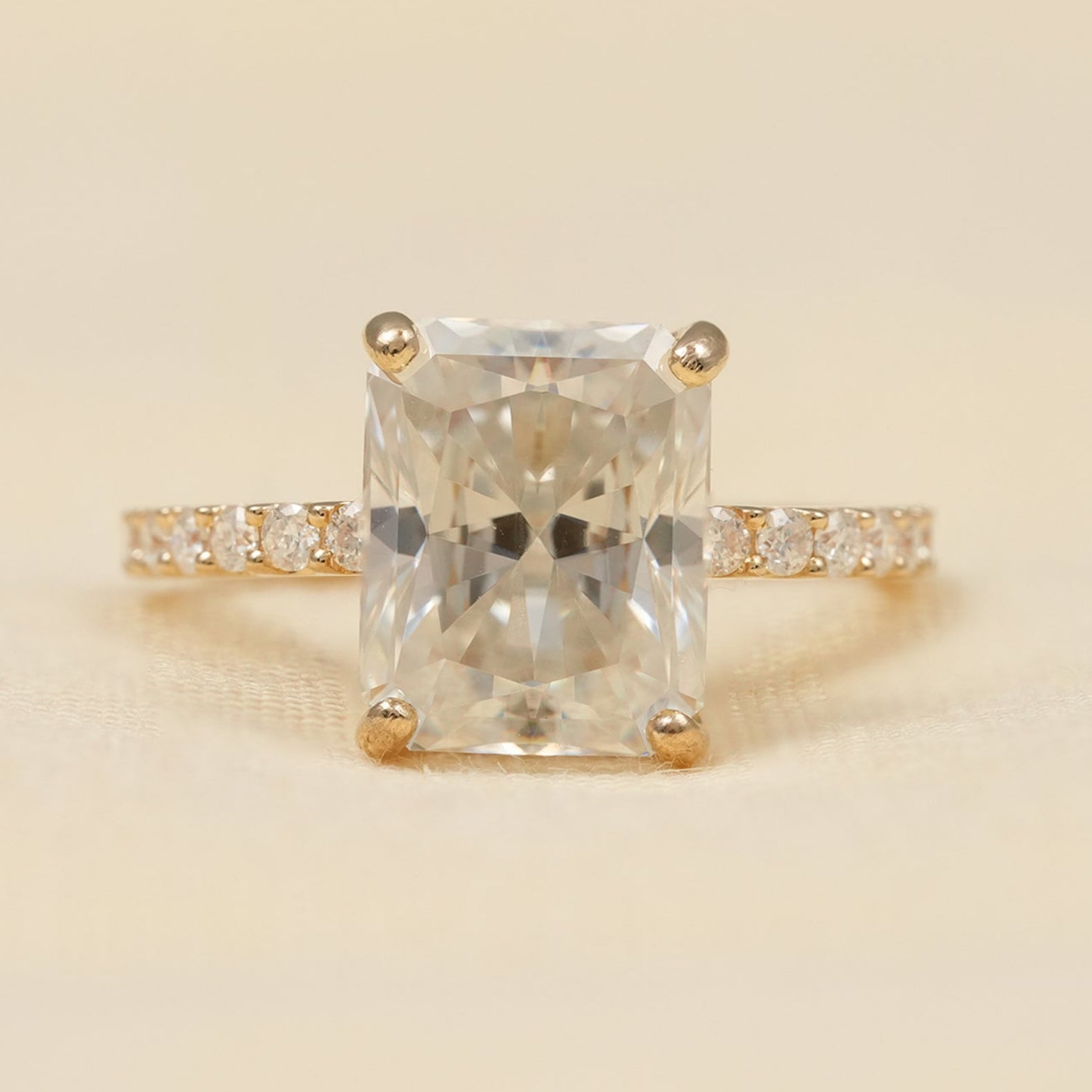 Luxury Radiant Cut Lab Diamond Hidden Halo Engagement Ring