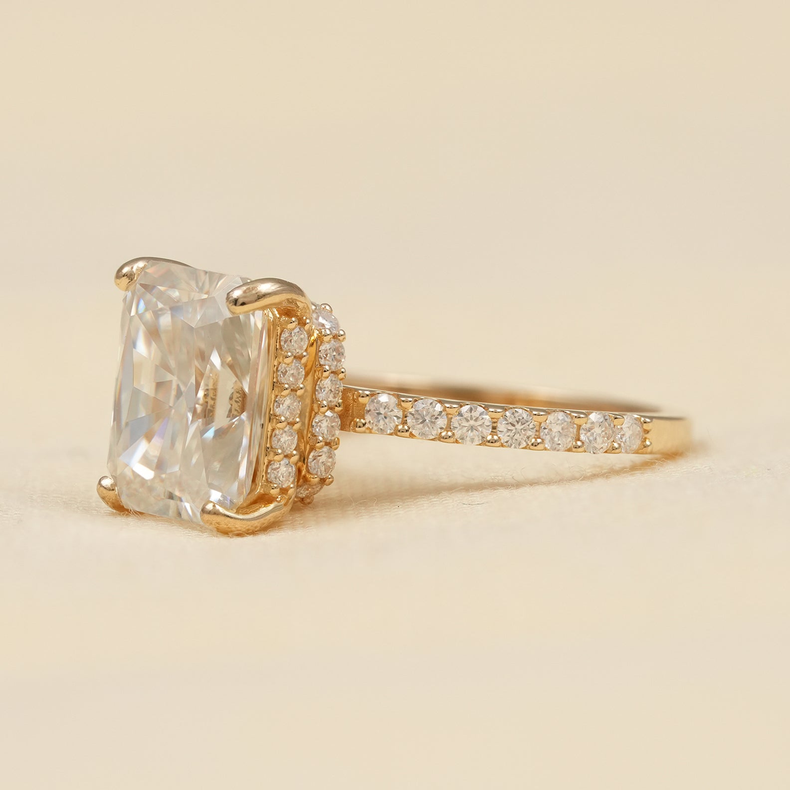 Luxury Radiant Cut Lab Diamond Hidden Halo Engagement Ring