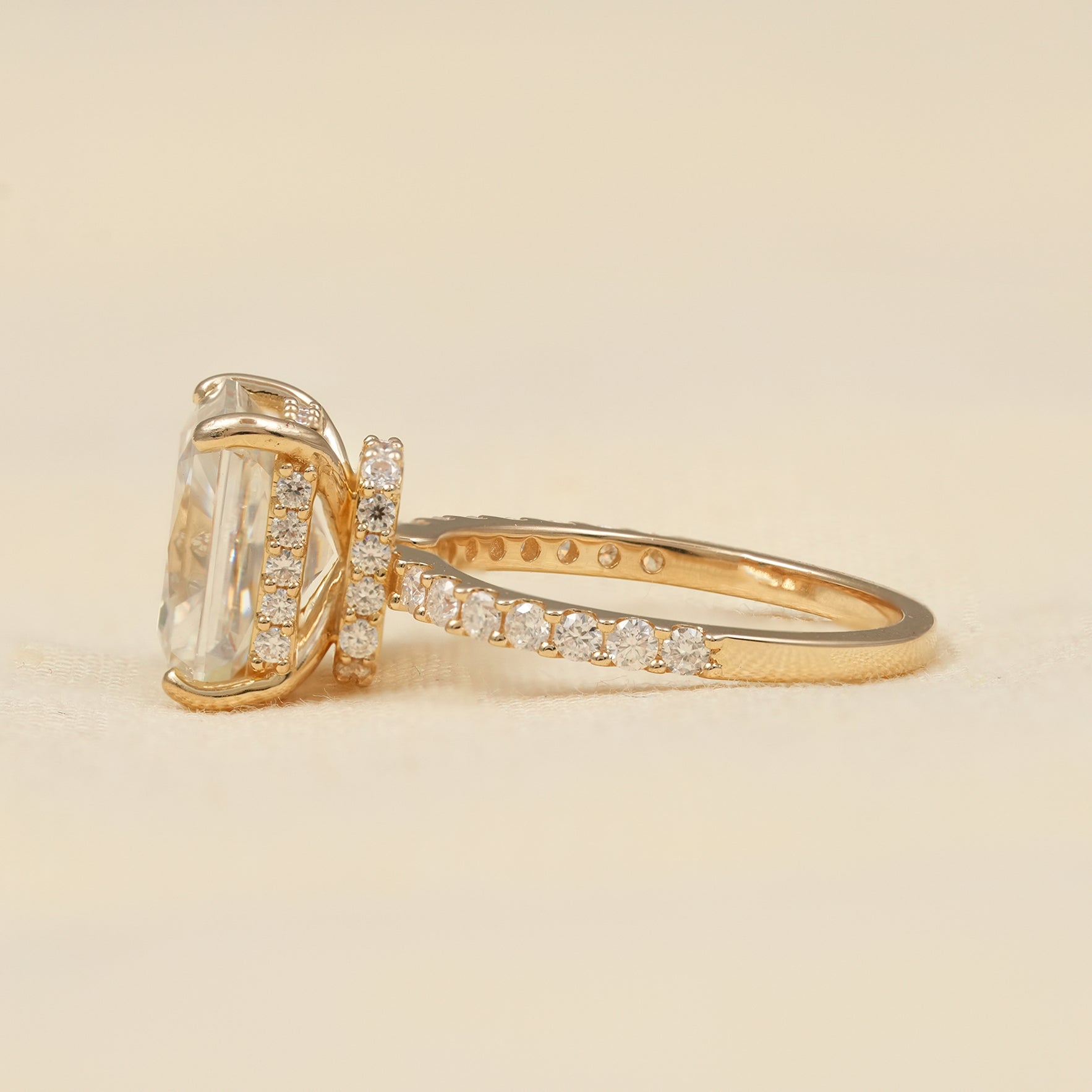 Luxury Radiant Cut Lab Diamond Hidden Halo Engagement Ring