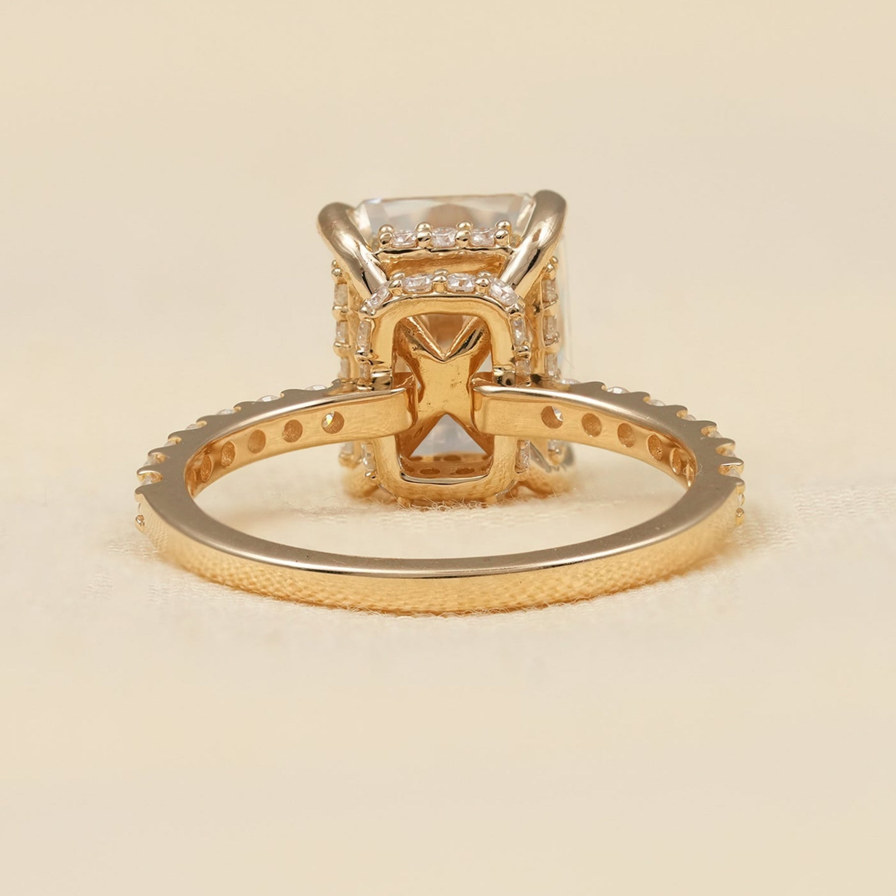 Luxury Radiant Cut Lab Diamond Hidden Halo Engagement Ring