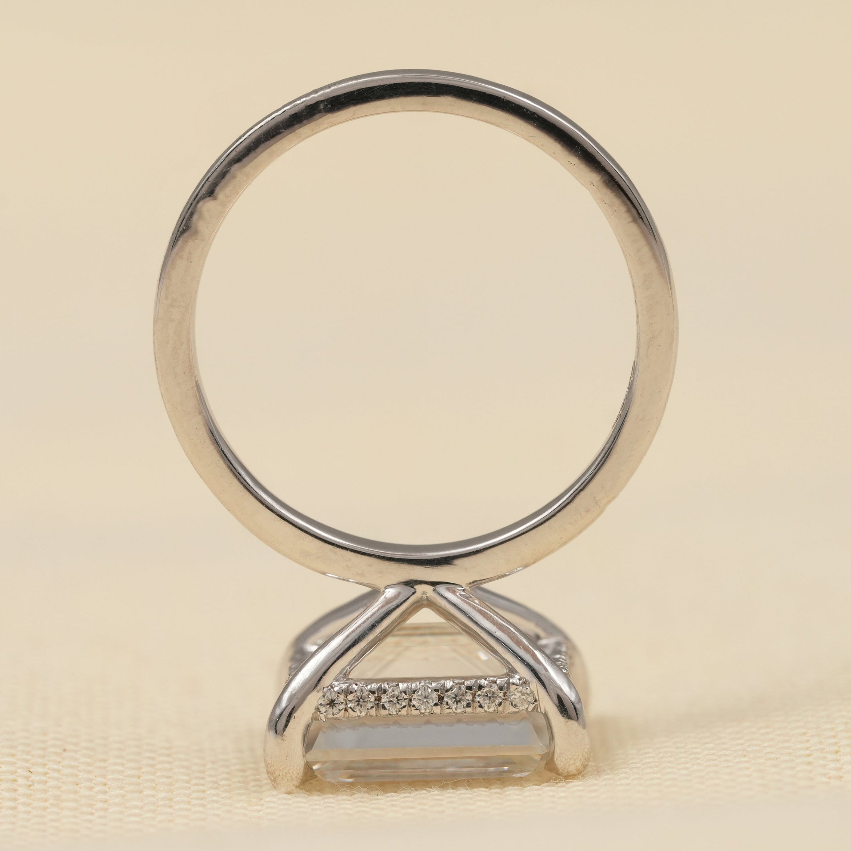 Minimalist Emerald Cut Solitaire Engagement Ring with Hidden Halo