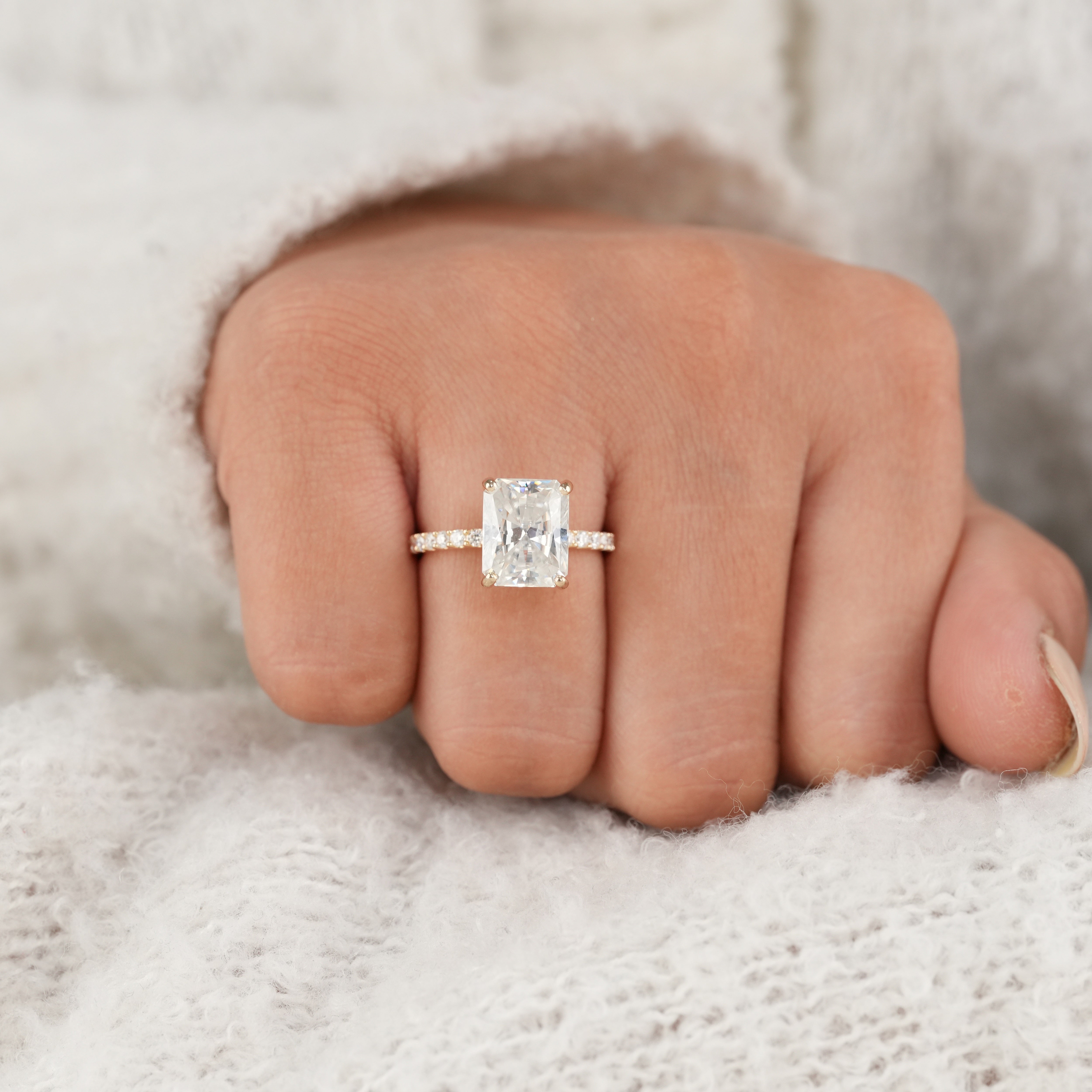 Luxury Radiant Cut Lab Diamond Hidden Halo Engagement Ring