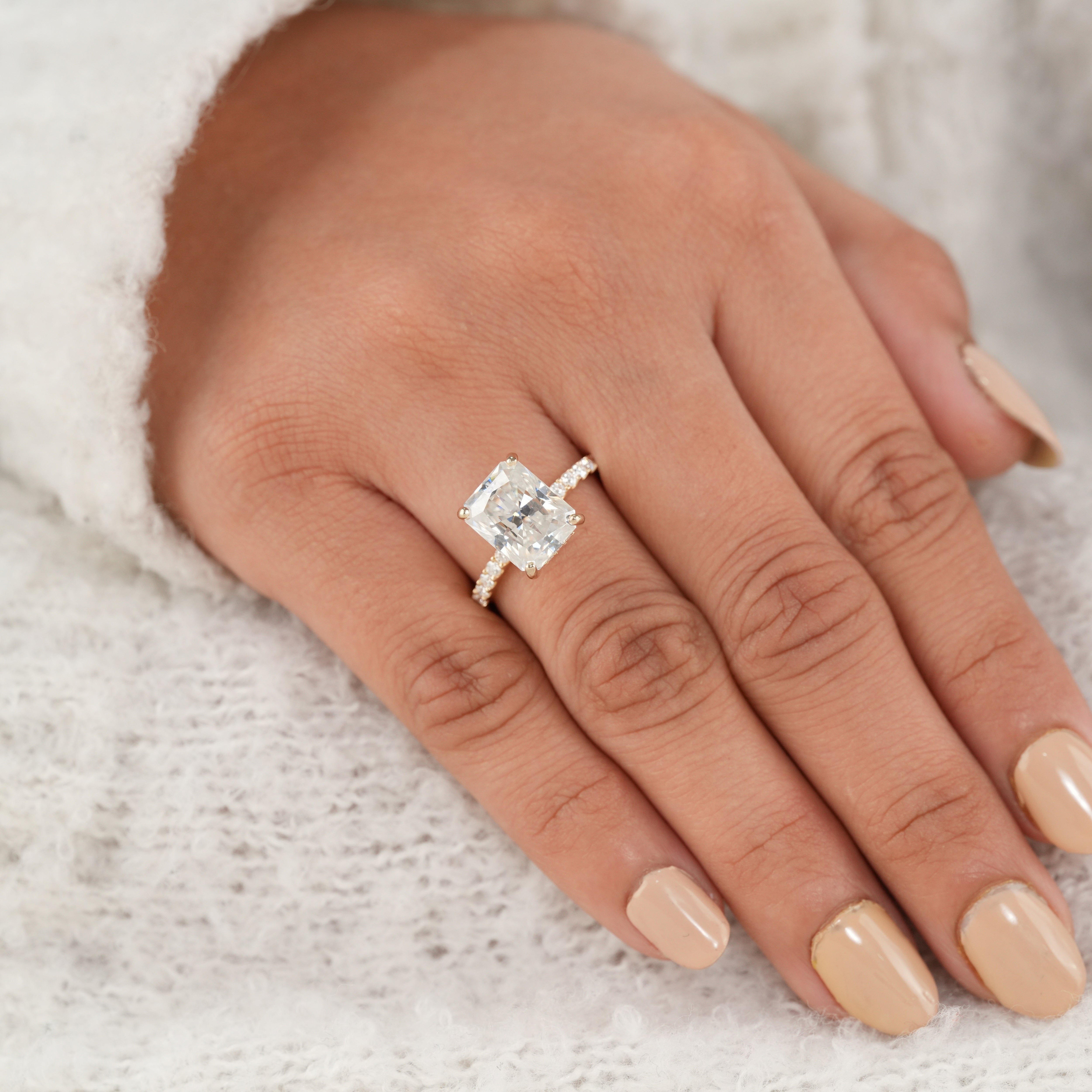 Luxury Radiant Cut Lab Diamond Hidden Halo Engagement Ring