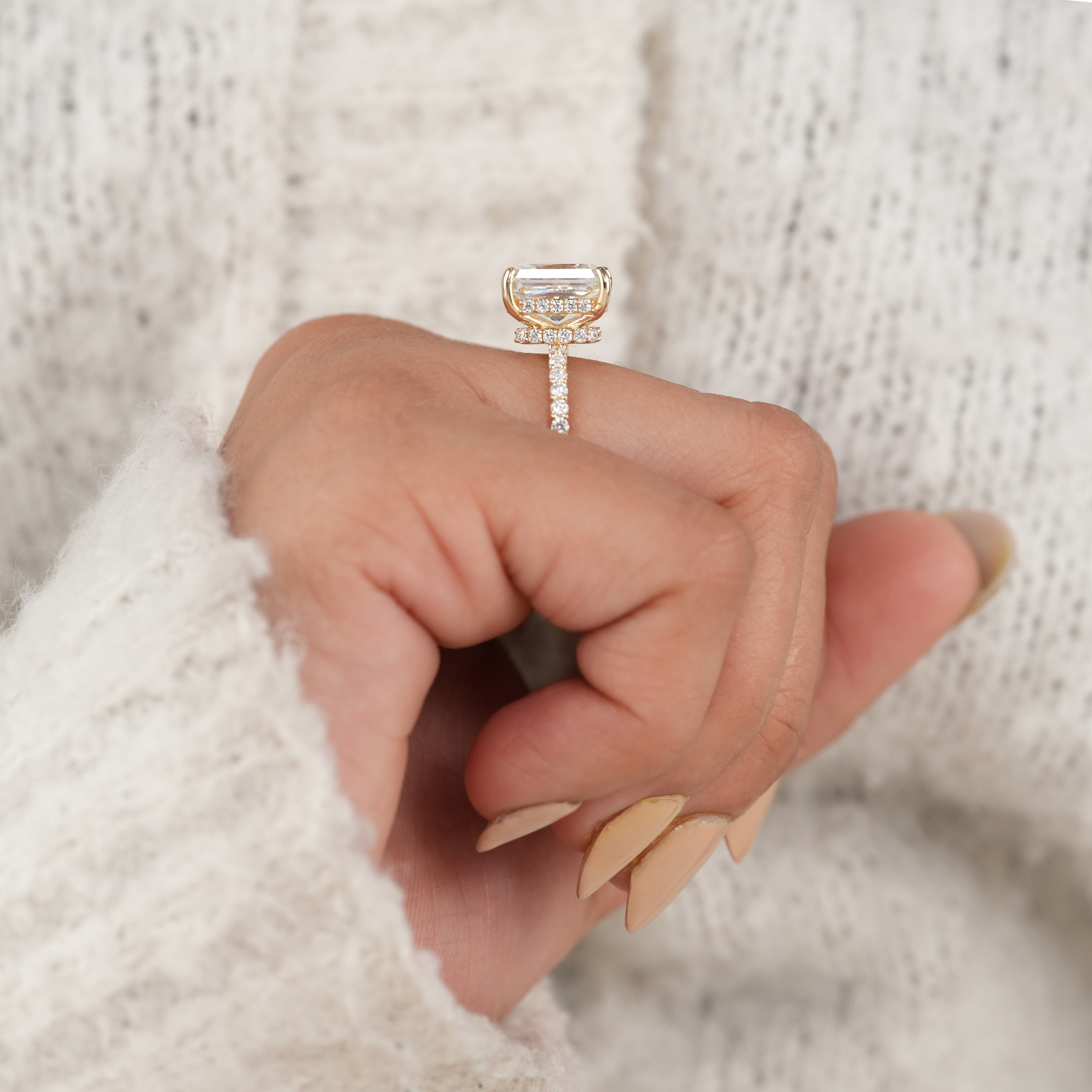 Luxury Radiant Cut Lab Diamond Hidden Halo Engagement Ring