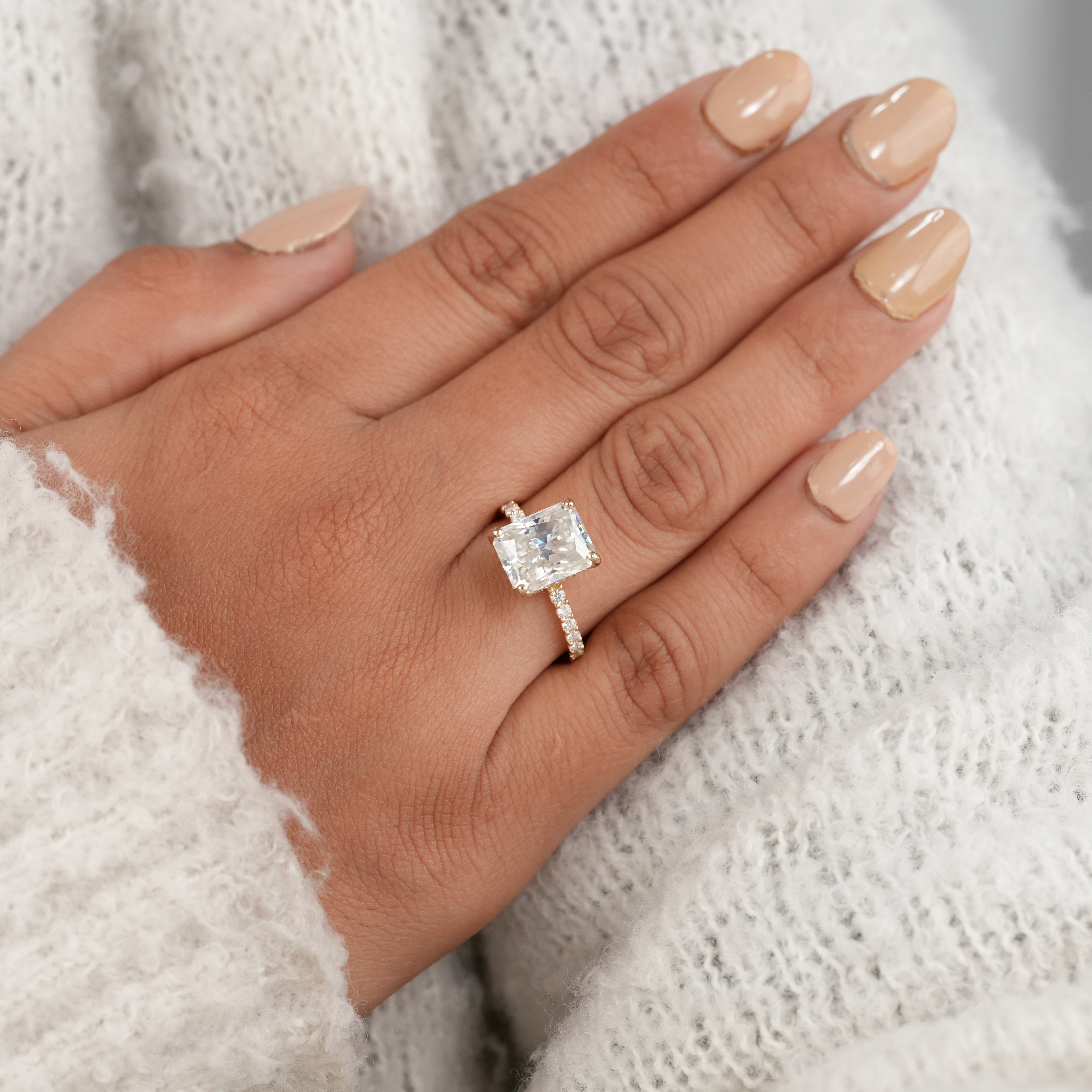 Luxury Radiant Cut Lab Diamond Hidden Halo Engagement Ring