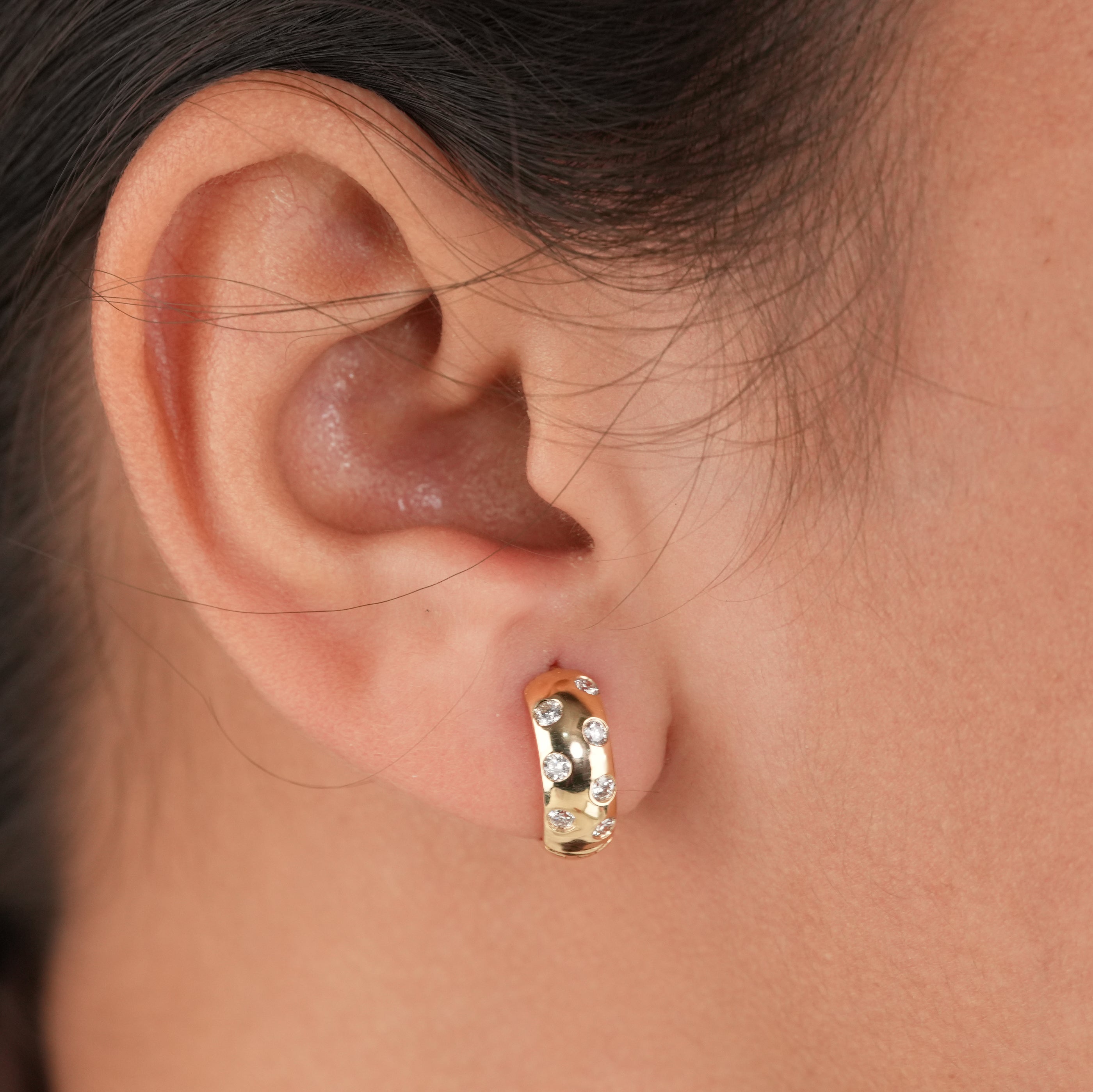 Everyday Luxury Lab Diamond Studded Gold Hoop Earrings