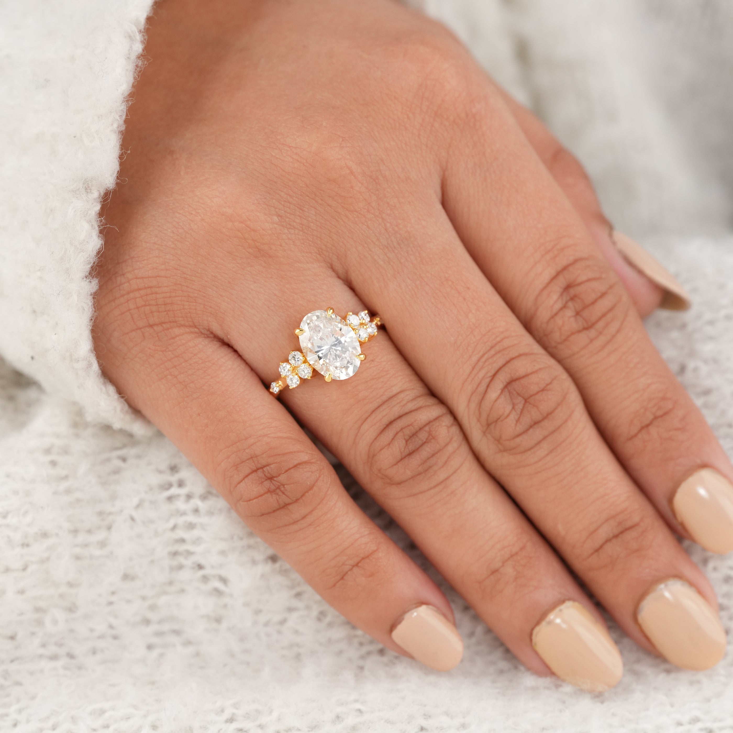 Floral Inspired Oval Cut Lab Diamond Cluster Engagement Ring